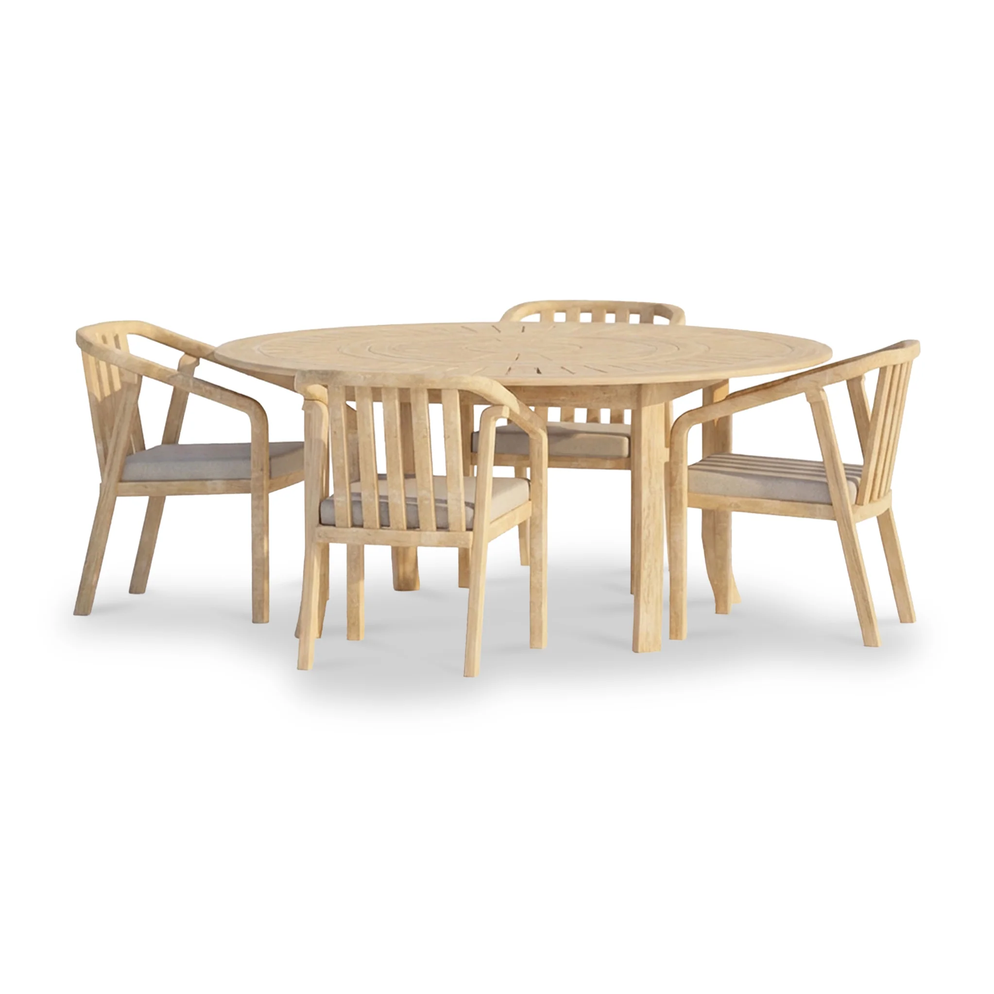 Maris 4 Seater Round Dining Table Set with Riven Chairs - Image 4