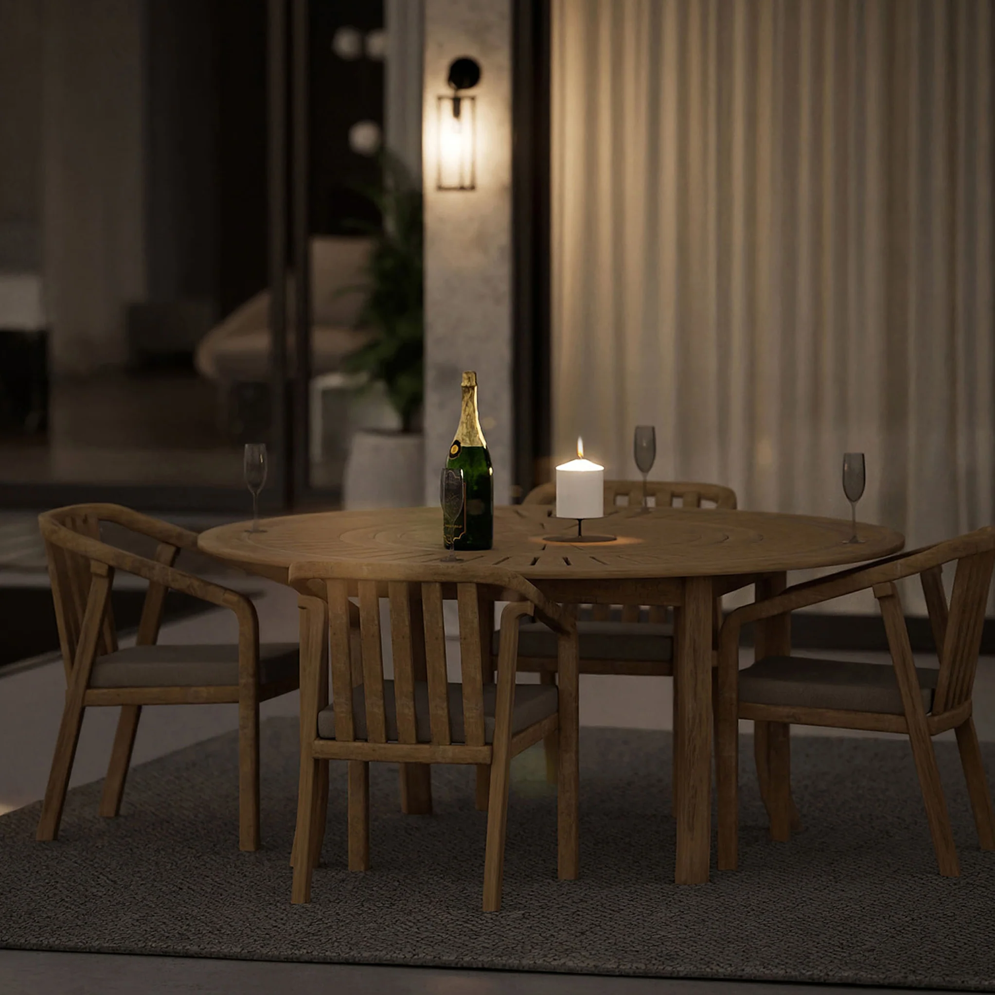 Maris 4 Seater Round Dining Table Set with Riven Chairs - Image 5
