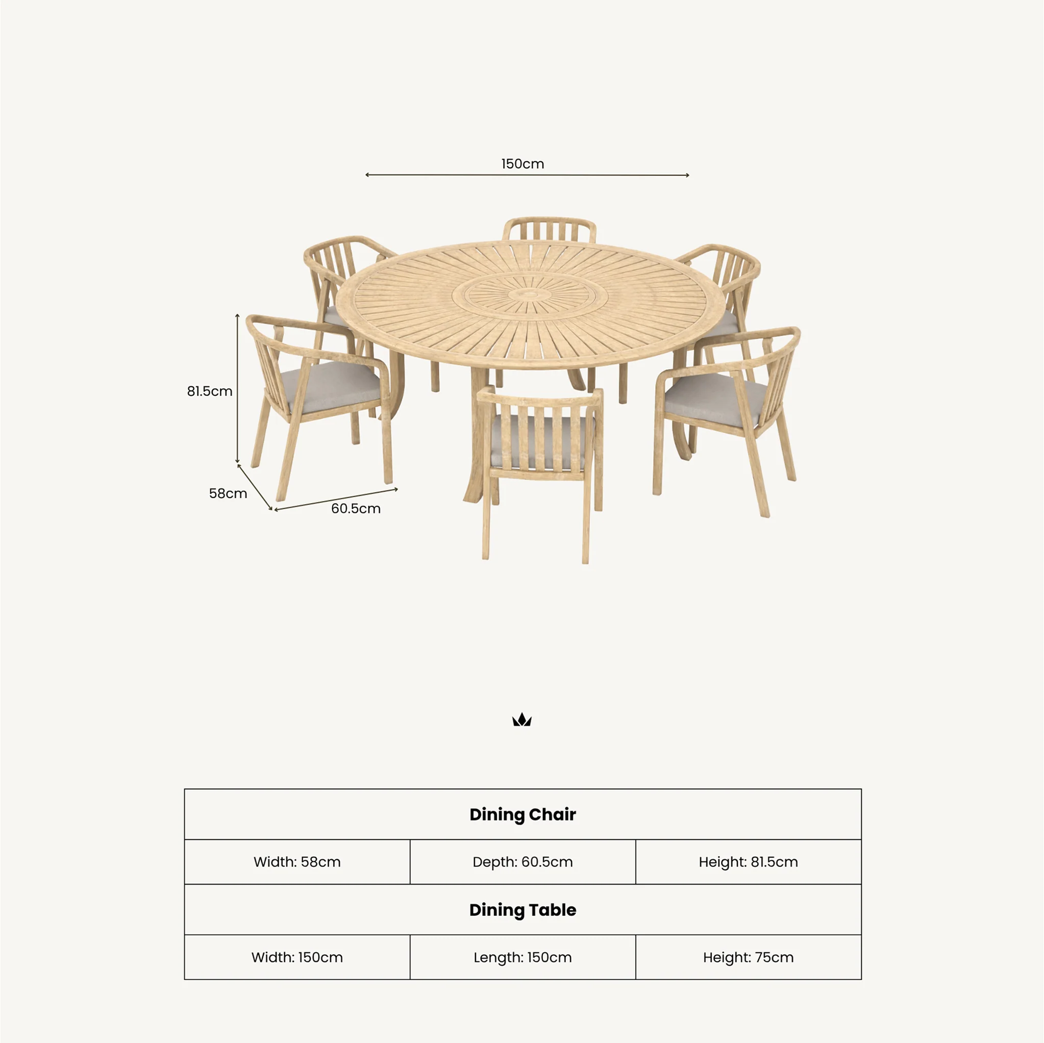 Maris 6 Seater Round Dining Table Set with Riven Chairs - Image 10