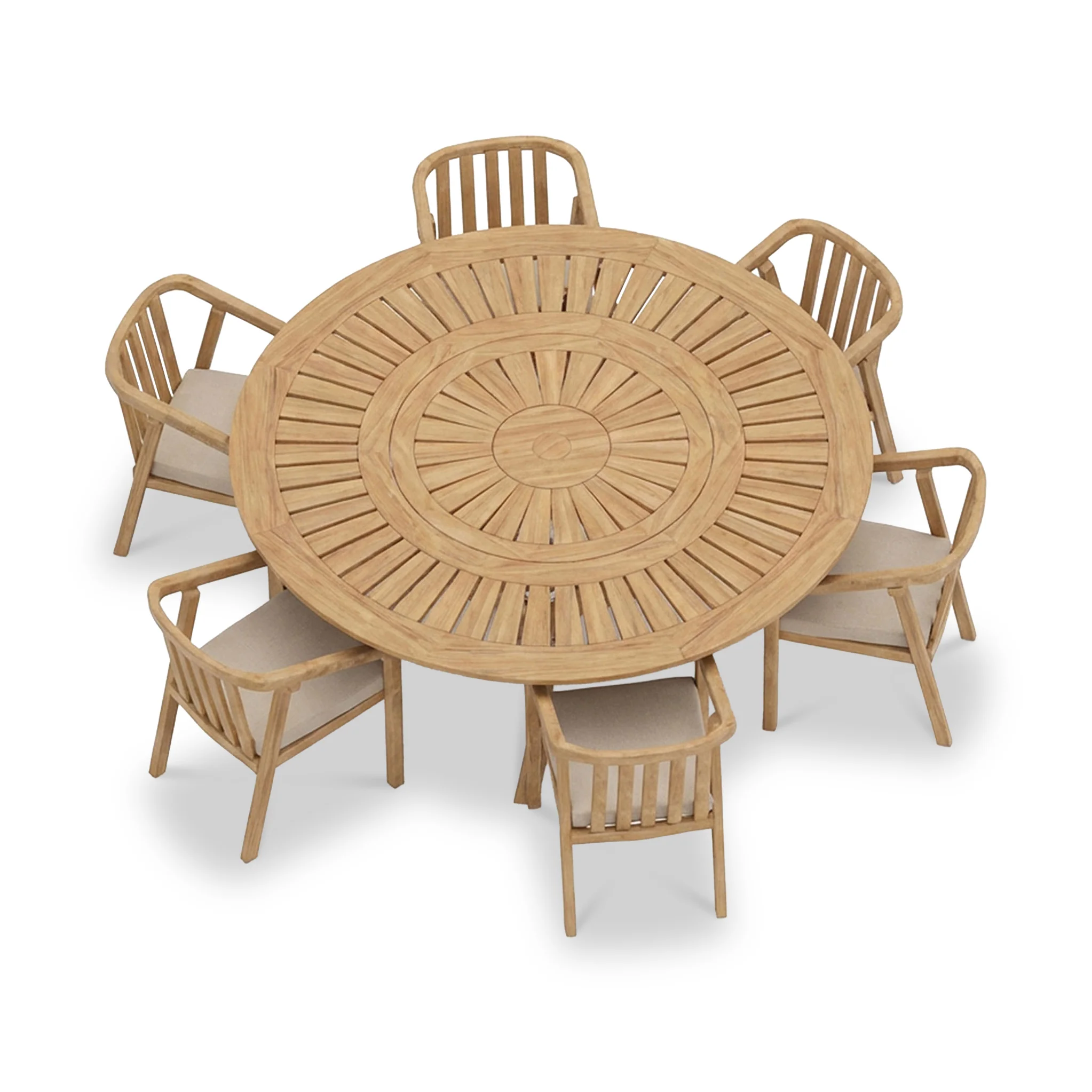 Maris 6 Seater Round Dining Table Set with Riven Chairs - Image 2