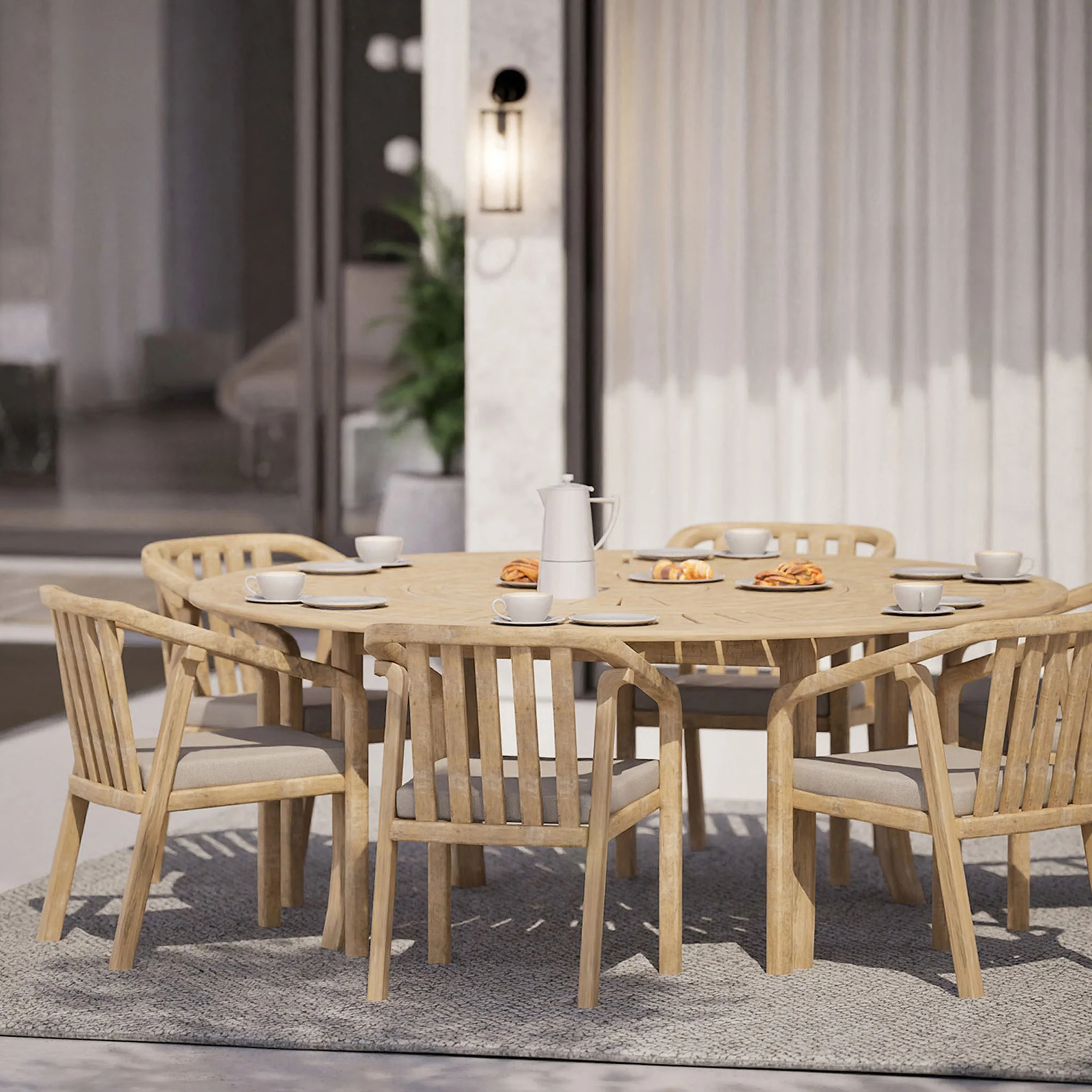 Maris 6 Seater Round Dining Table Set with Riven Chairs - Image 4
