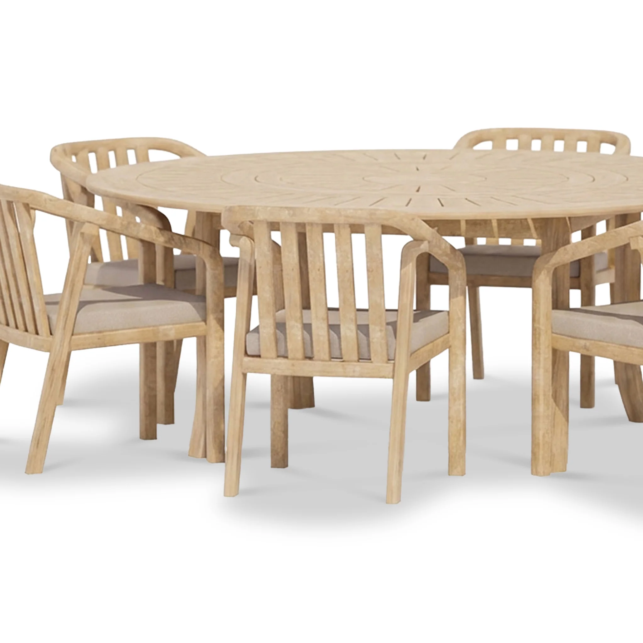 Maris 6 Seater Round Dining Table Set with Riven Chairs - Image 8