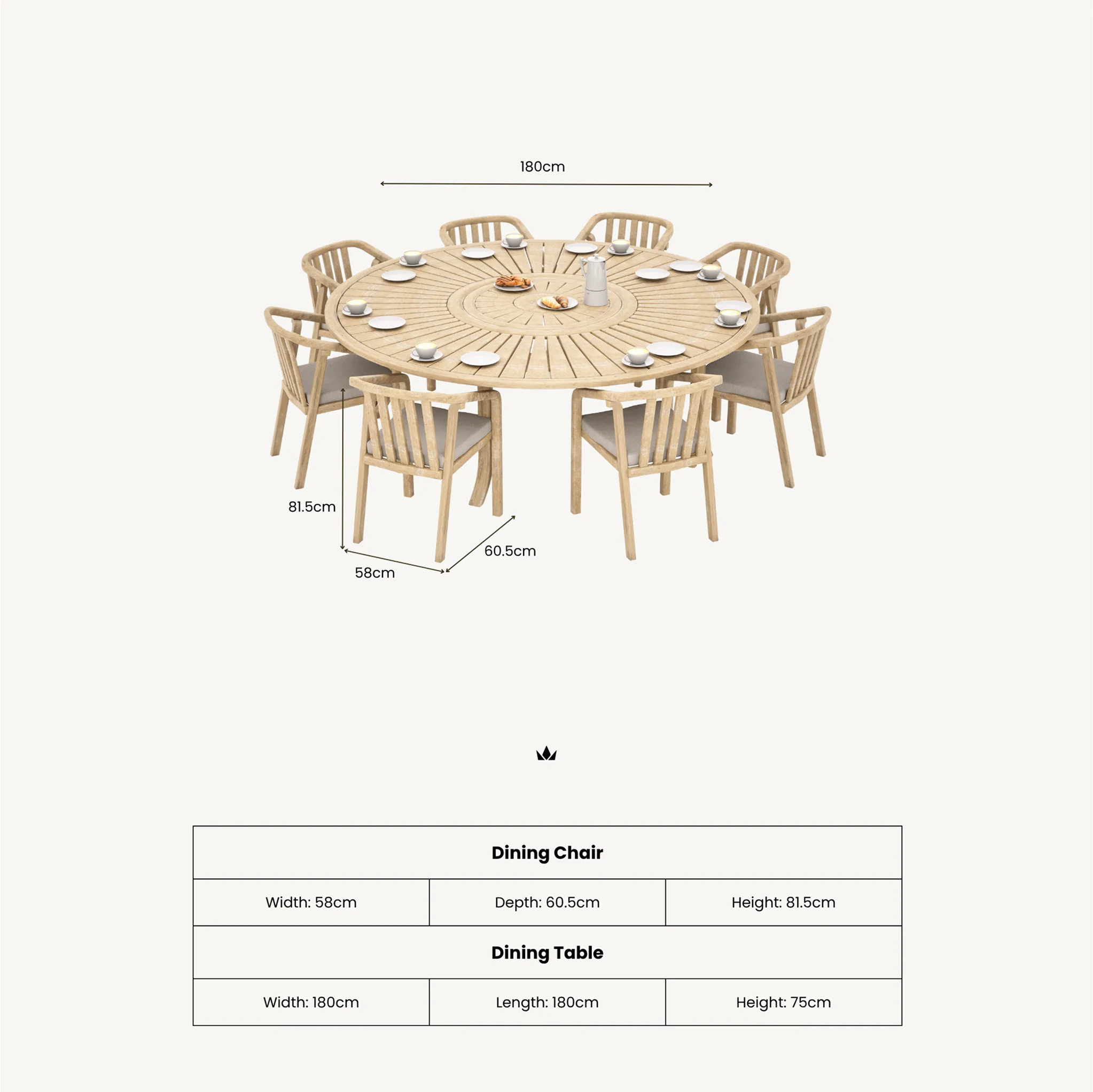 Maris 8 Seater Round Dining Table Set with Riven Chairs - Image 10