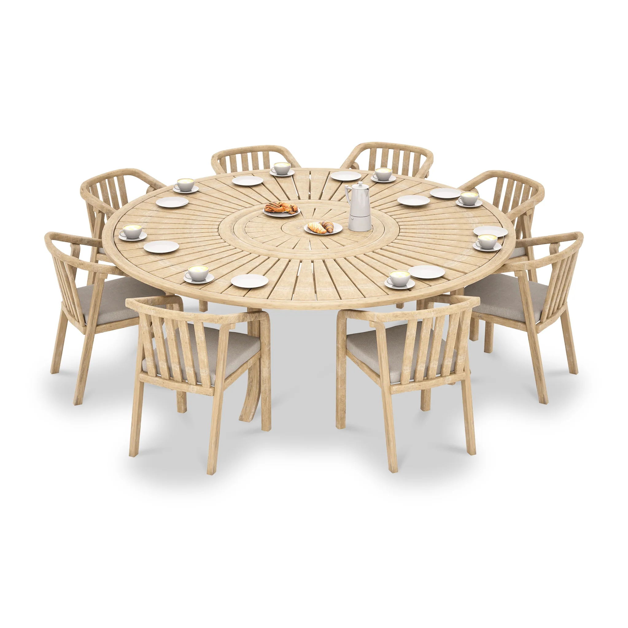 Maris 8 Seater Round Dining Table Set with Riven Chairs - Image 2