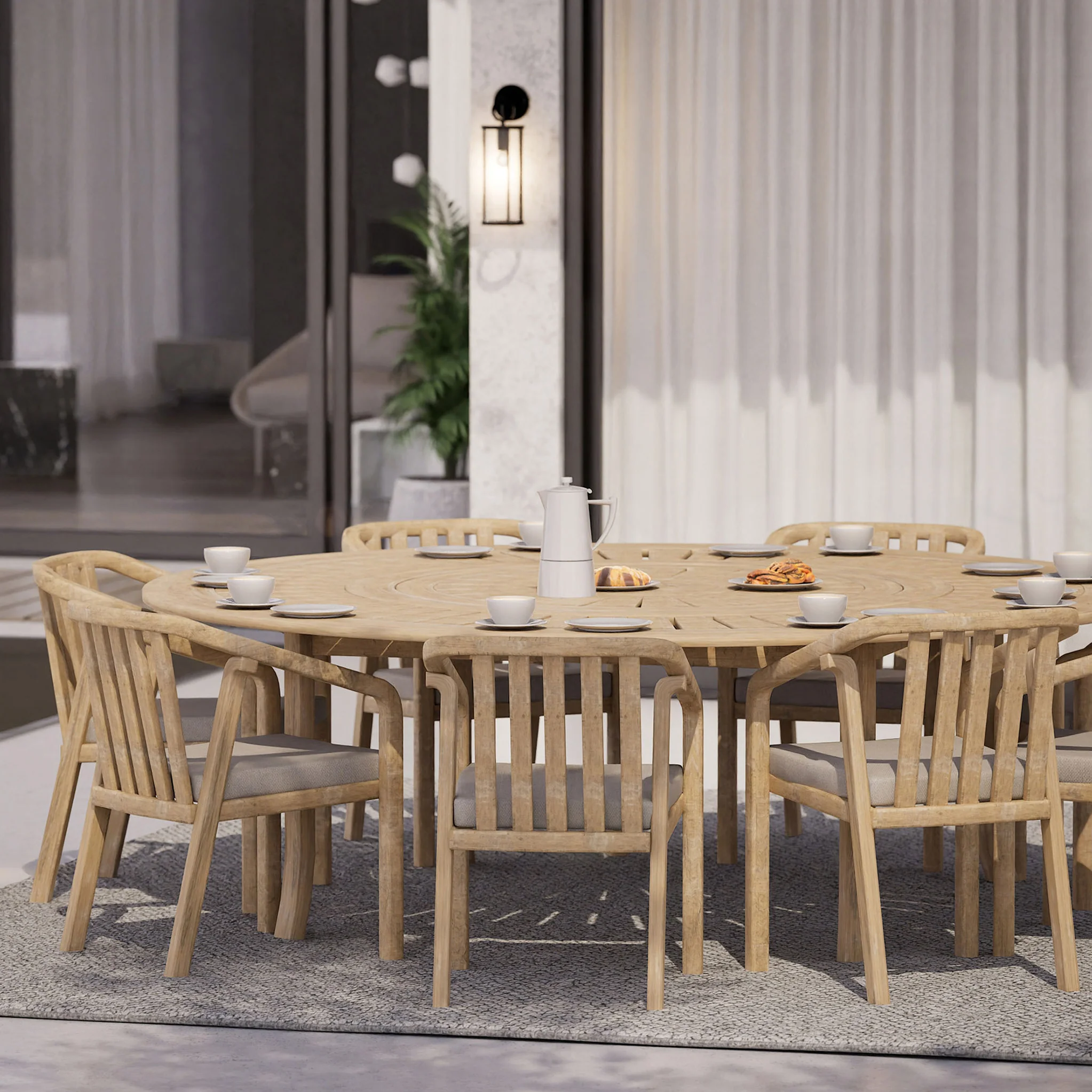 Maris 8 Seater Round Dining Table Set with Riven Chairs - Image 4