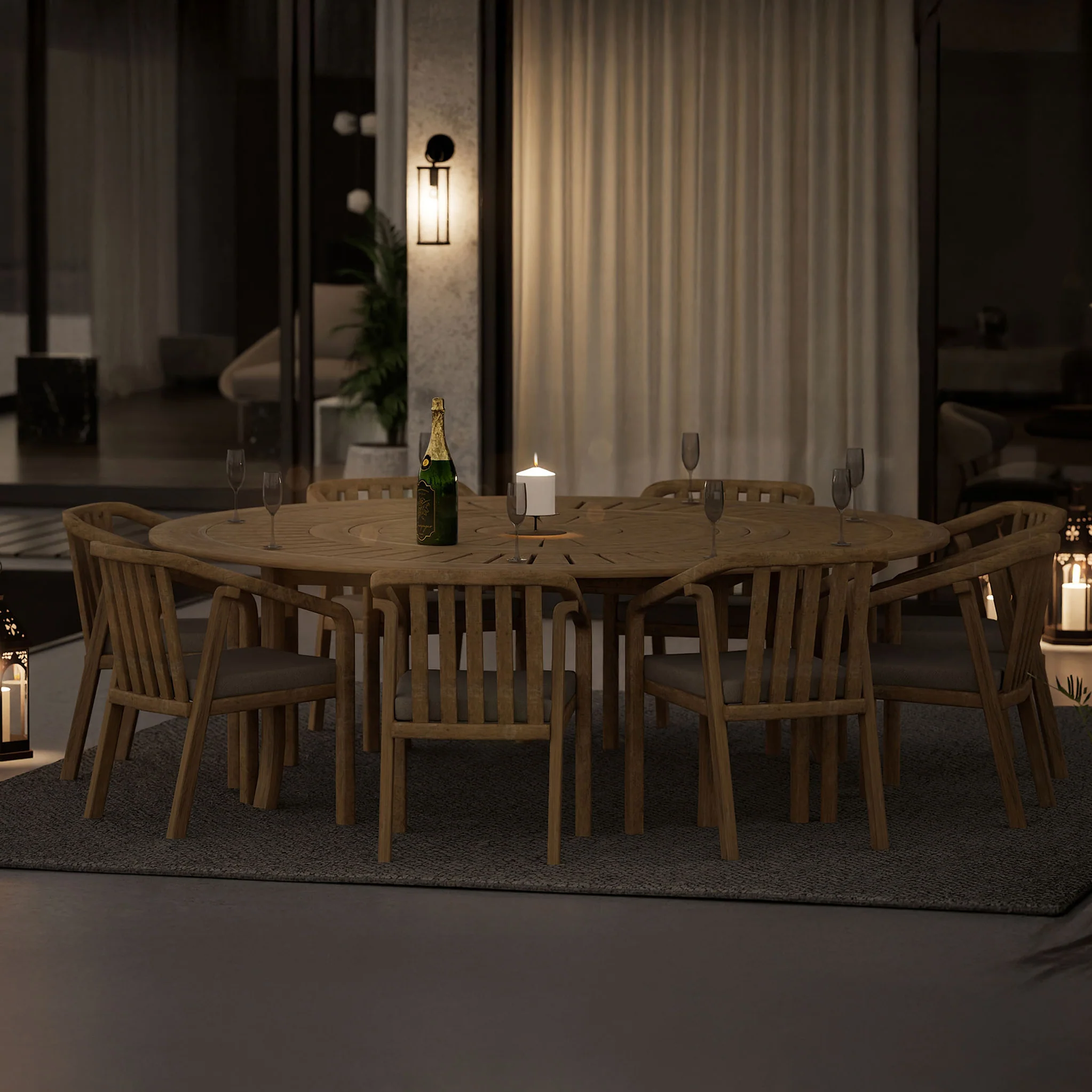 Maris 8 Seater Round Dining Table Set with Riven Chairs - Image 5