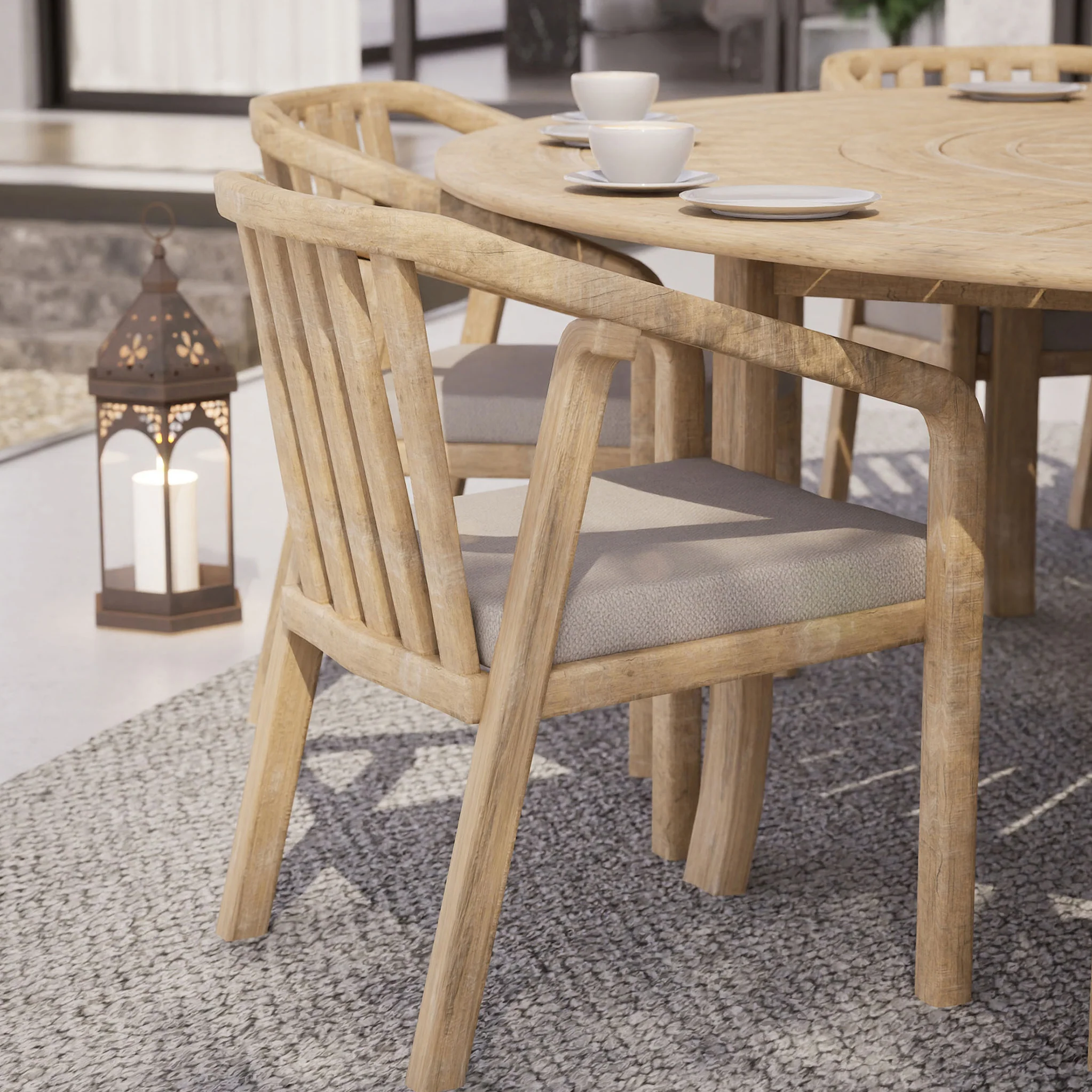 Maris 8 Seater Round Dining Table Set with Riven Chairs - Image 6