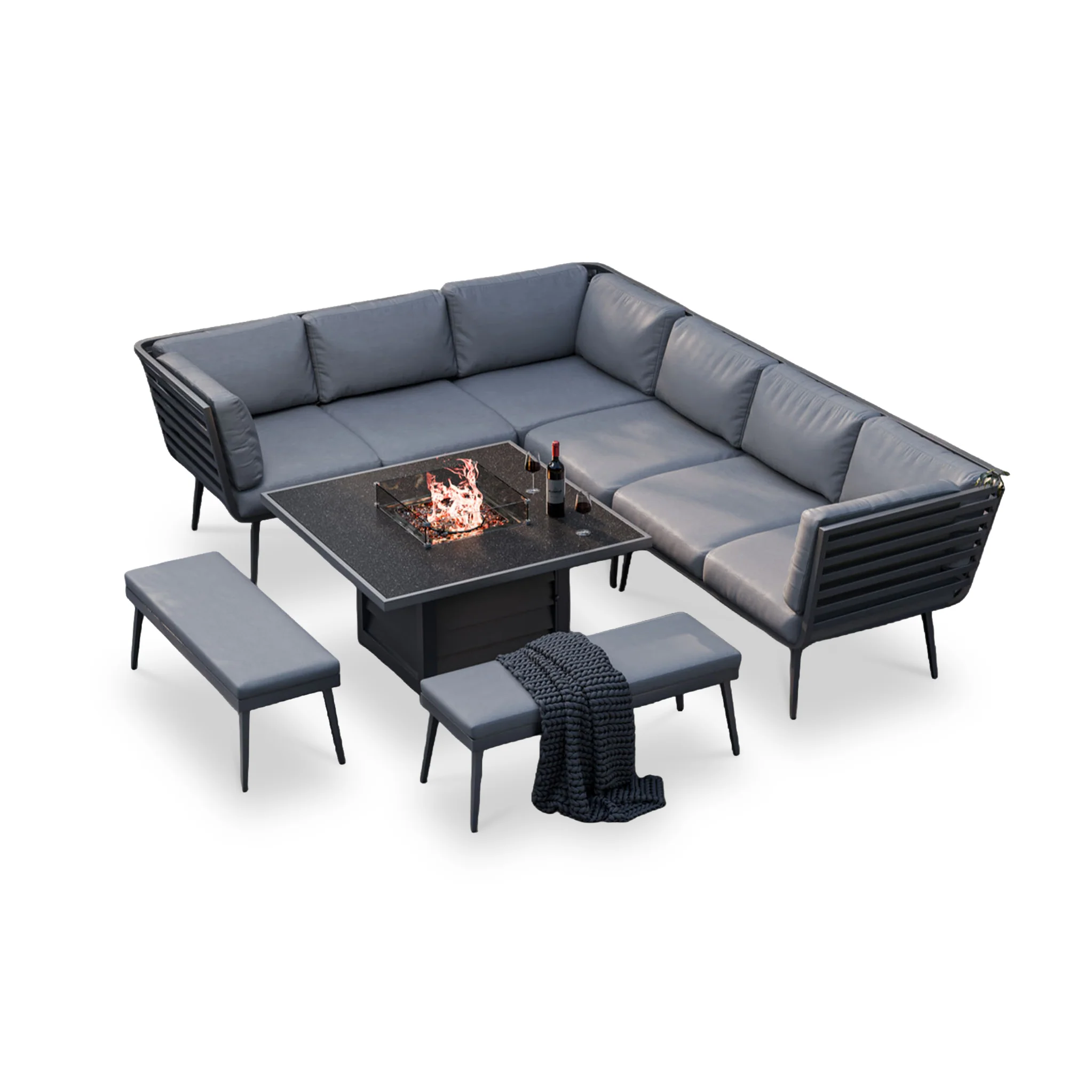 Mayfair 120cm Corner Fire Pit Table Garden Lounge Set - Image 5