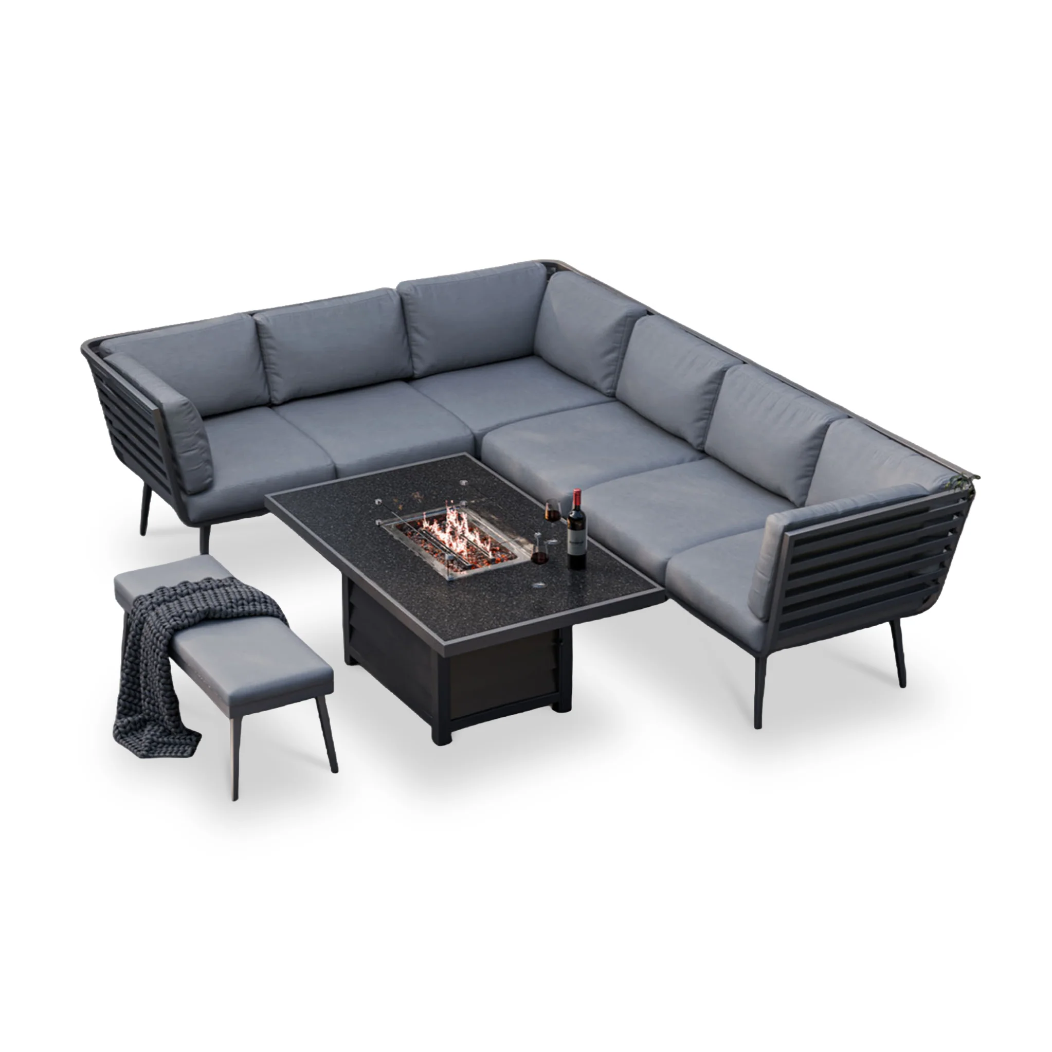 Mayfair 150cm Corner Fire Pit Table Garden Lounge Set - Image 4