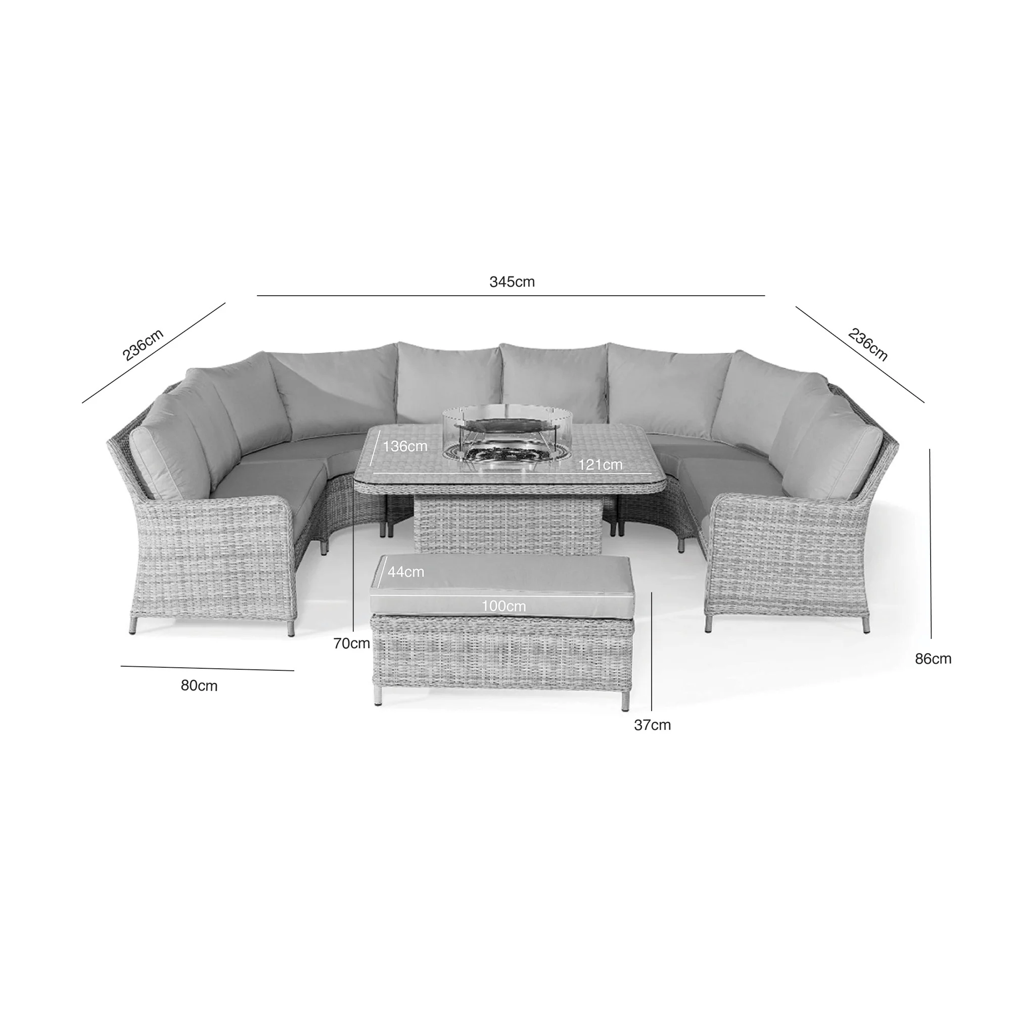 Maze Oxford Royal U-Shaped Rattan Sofa Set with Fire Pit - Image 9