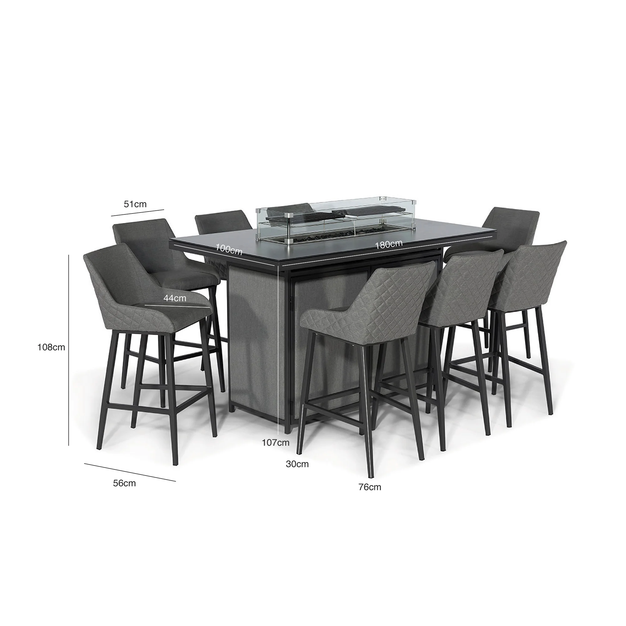 Maze Regal 8 Seat Rectangular Fire Pit Bar Set - Image 8