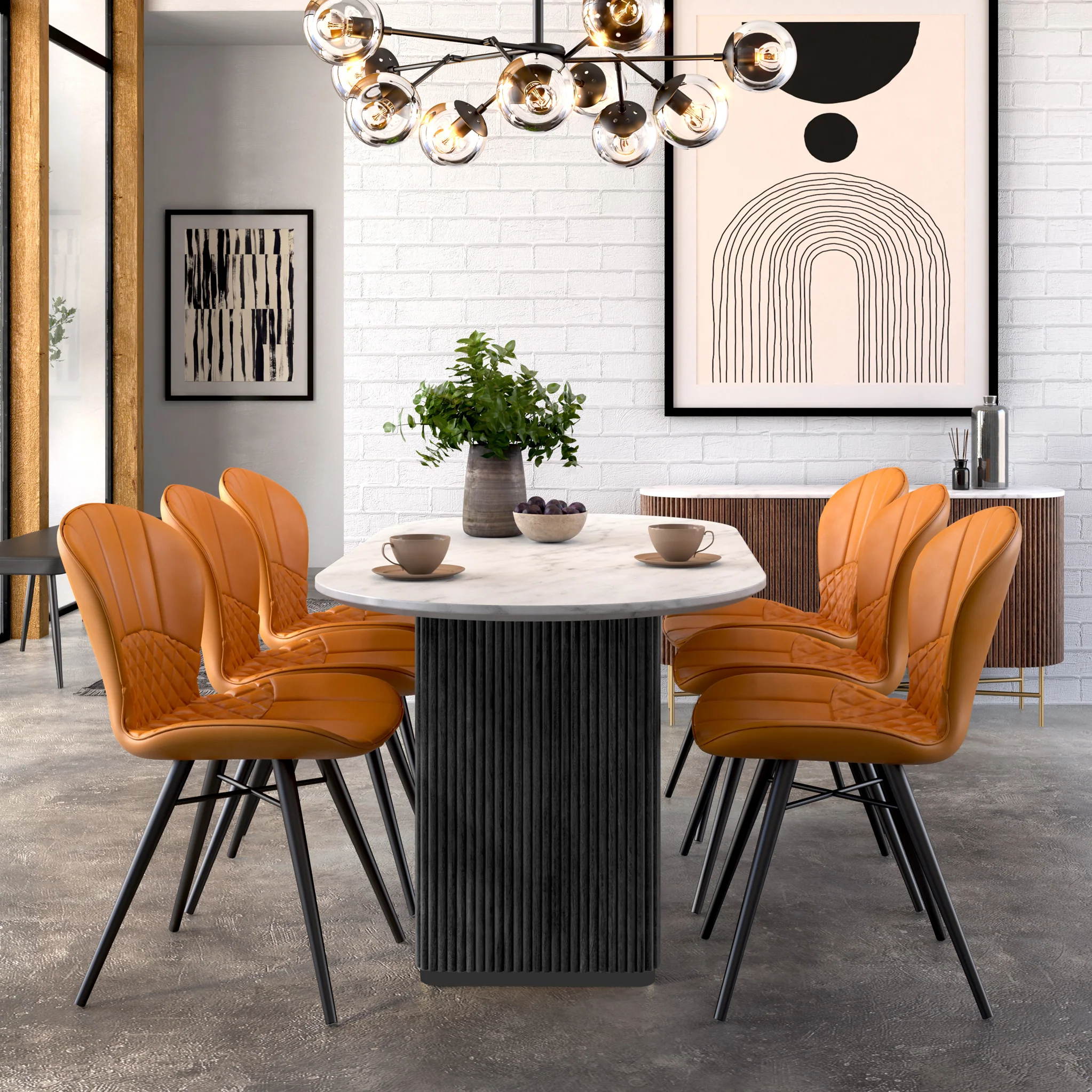 Milo 180cm Mango & Marble Fluted Oval Dining Table - Image 8