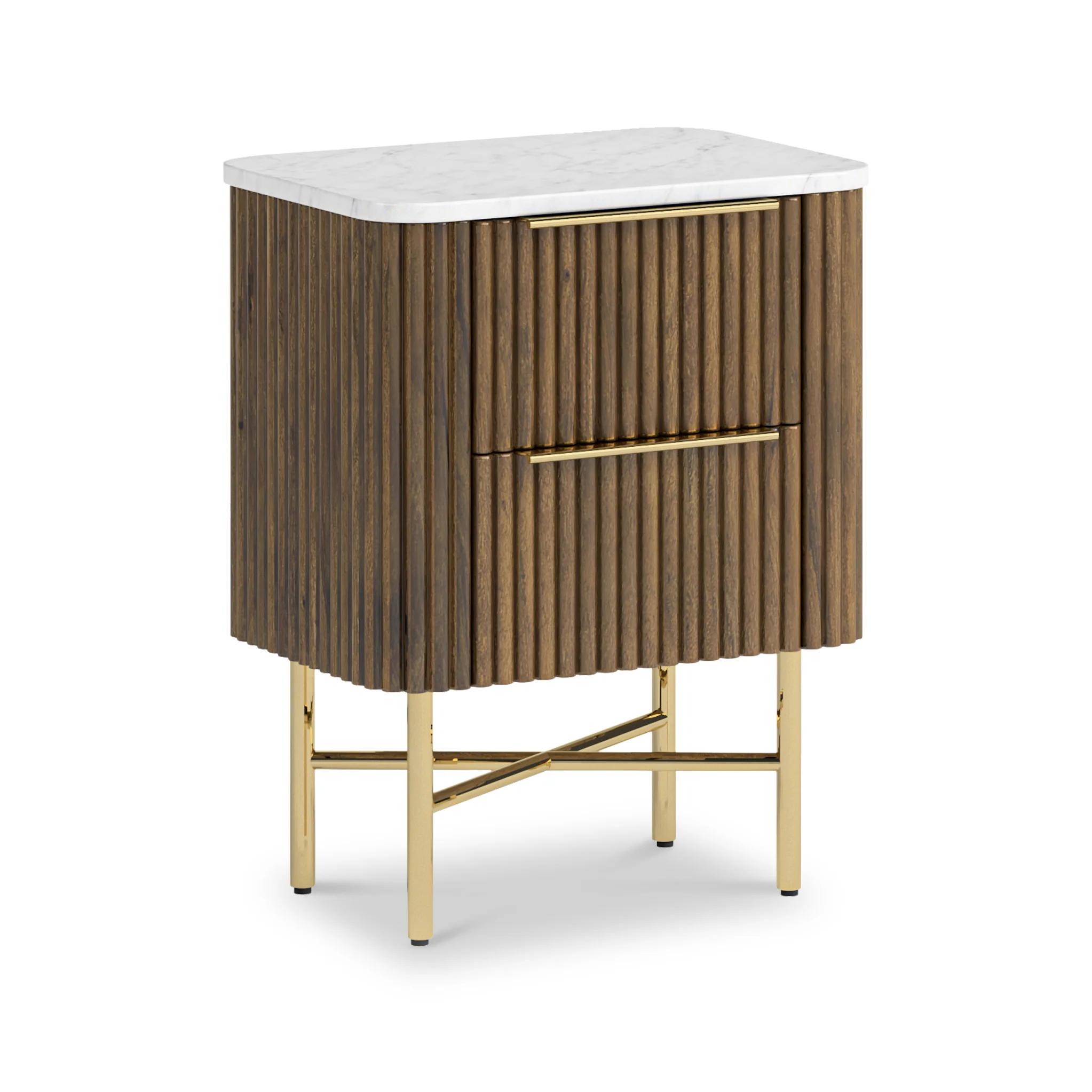 Milo Mango & Marble 2 Drawer Narrow Bedside - Image 3