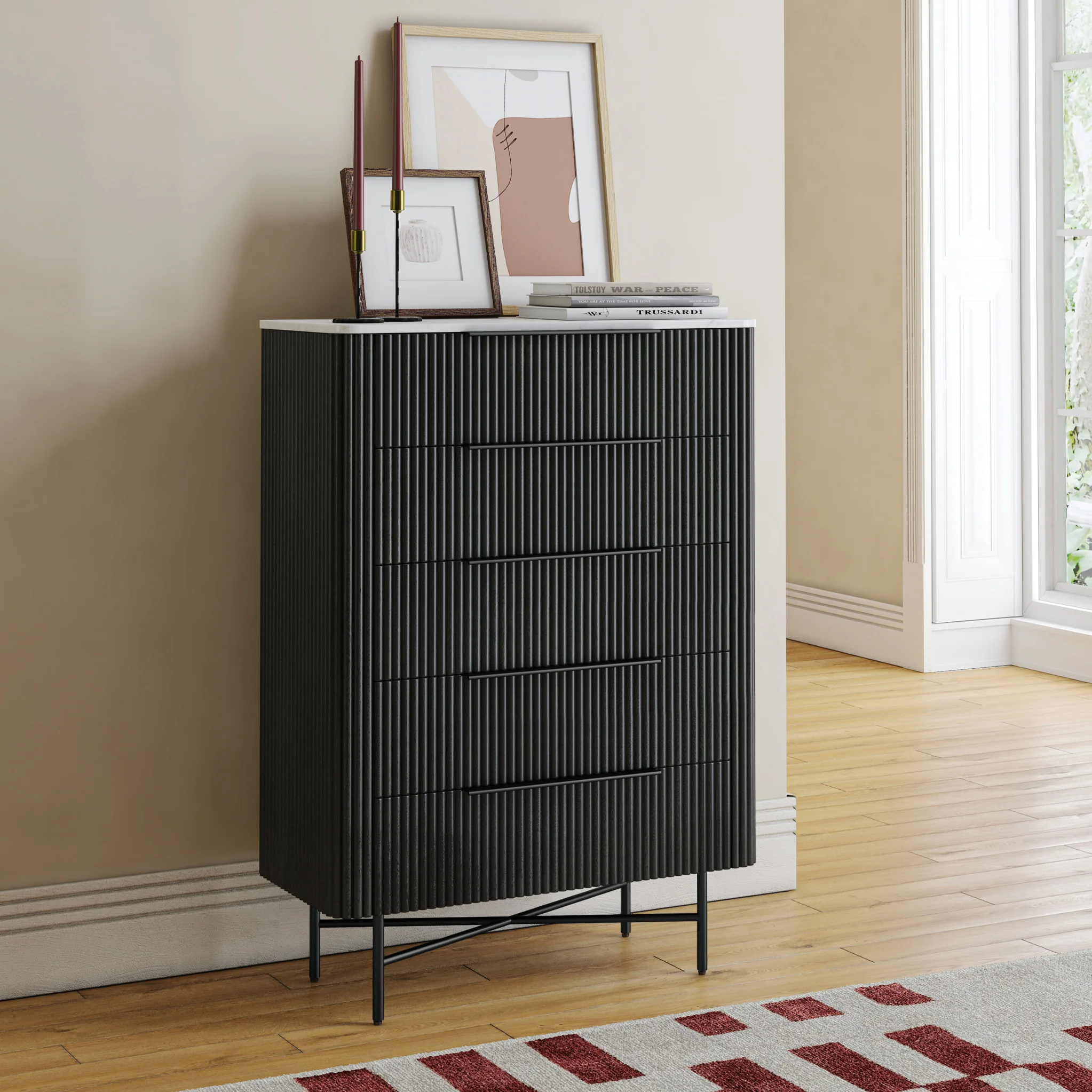 Milo Mango & Marble 5 Drawer Chest - Image 2