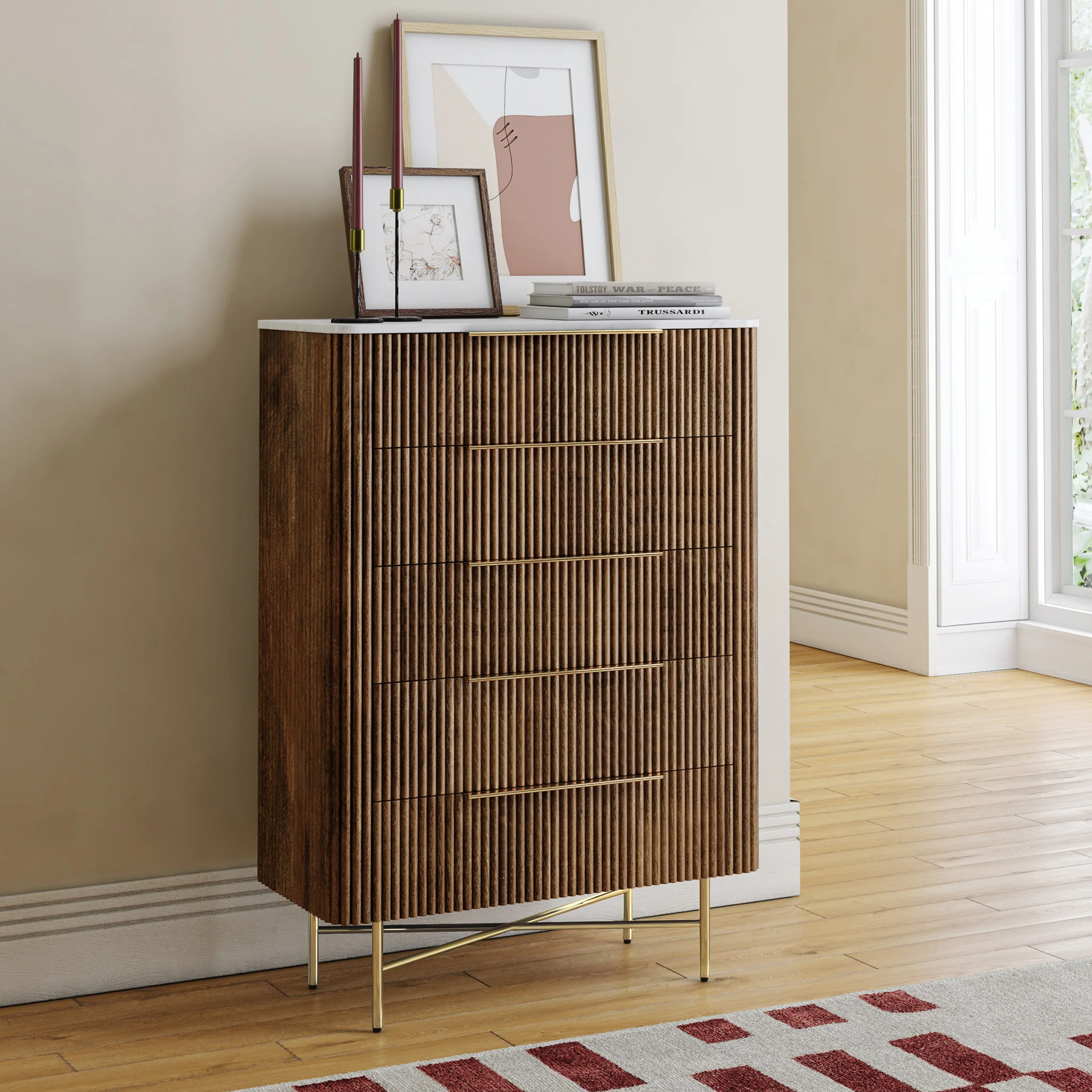 Milo Mango & Marble 5 Drawer Chest - Image 5