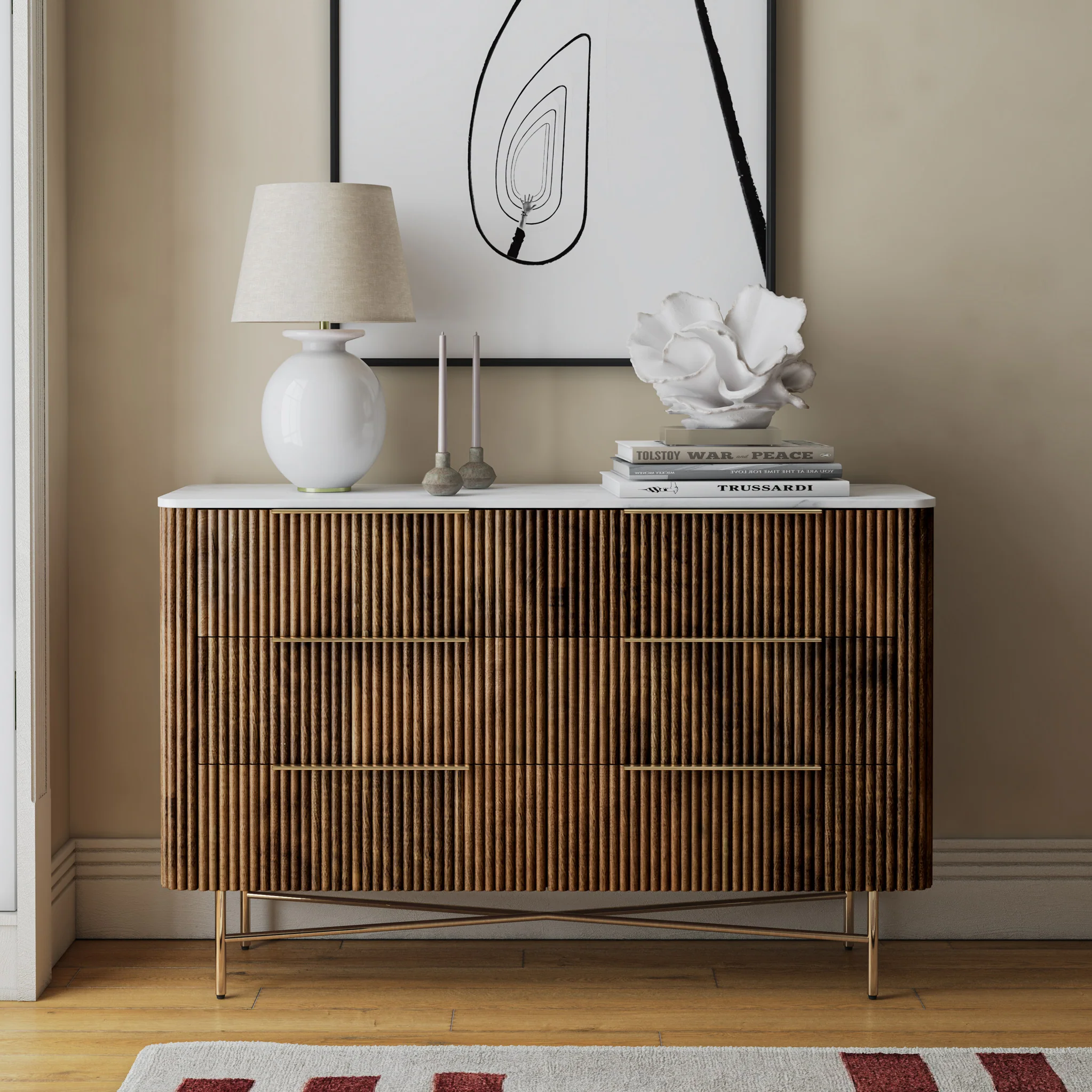 Milo Mango & Marble 6 Drawer Chest - Image 5