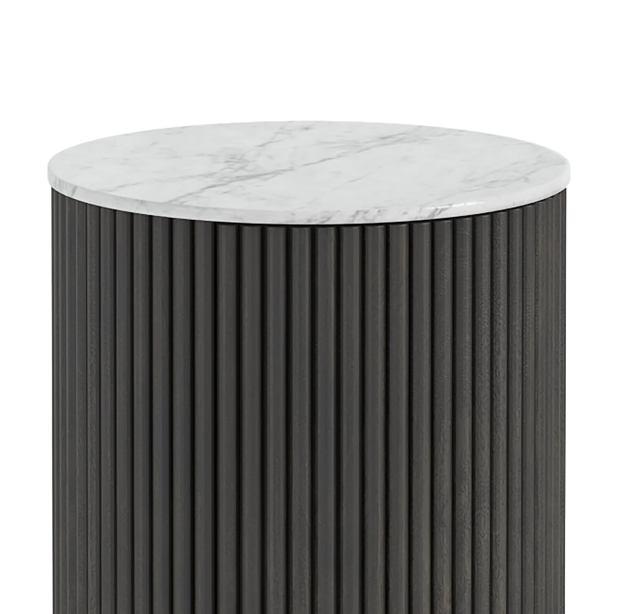 Milo Mango & Marble Round Fluted Bedside Table - Image 10
