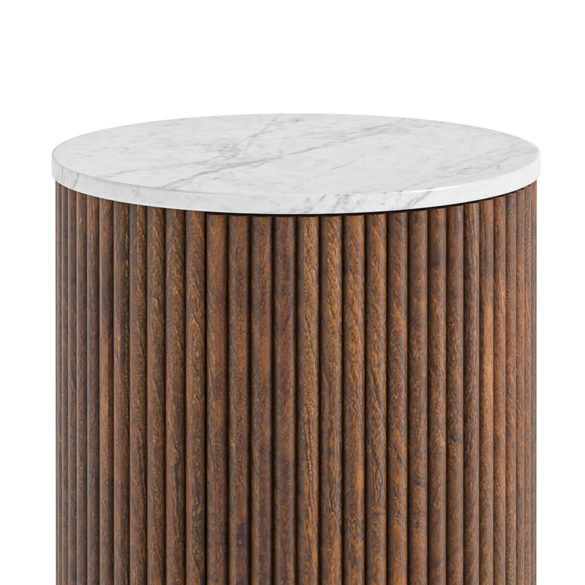 Milo Mango & Marble Round Fluted Bedside Table - Image 3