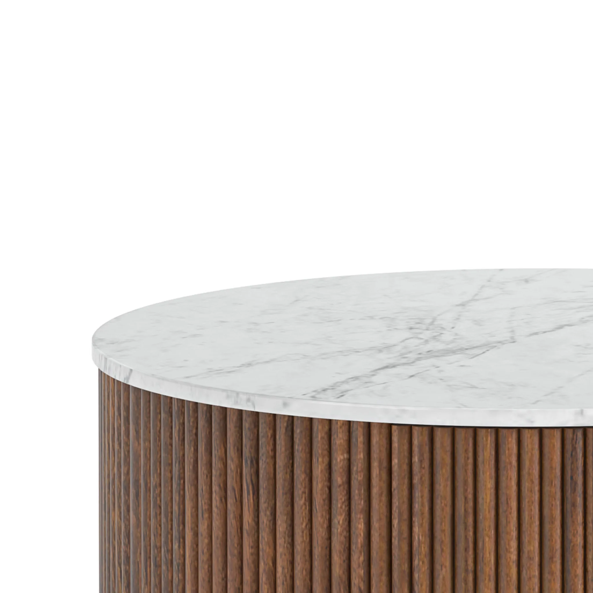 Milo Mango & Marble Round Fluted Bedside Table - Image 4