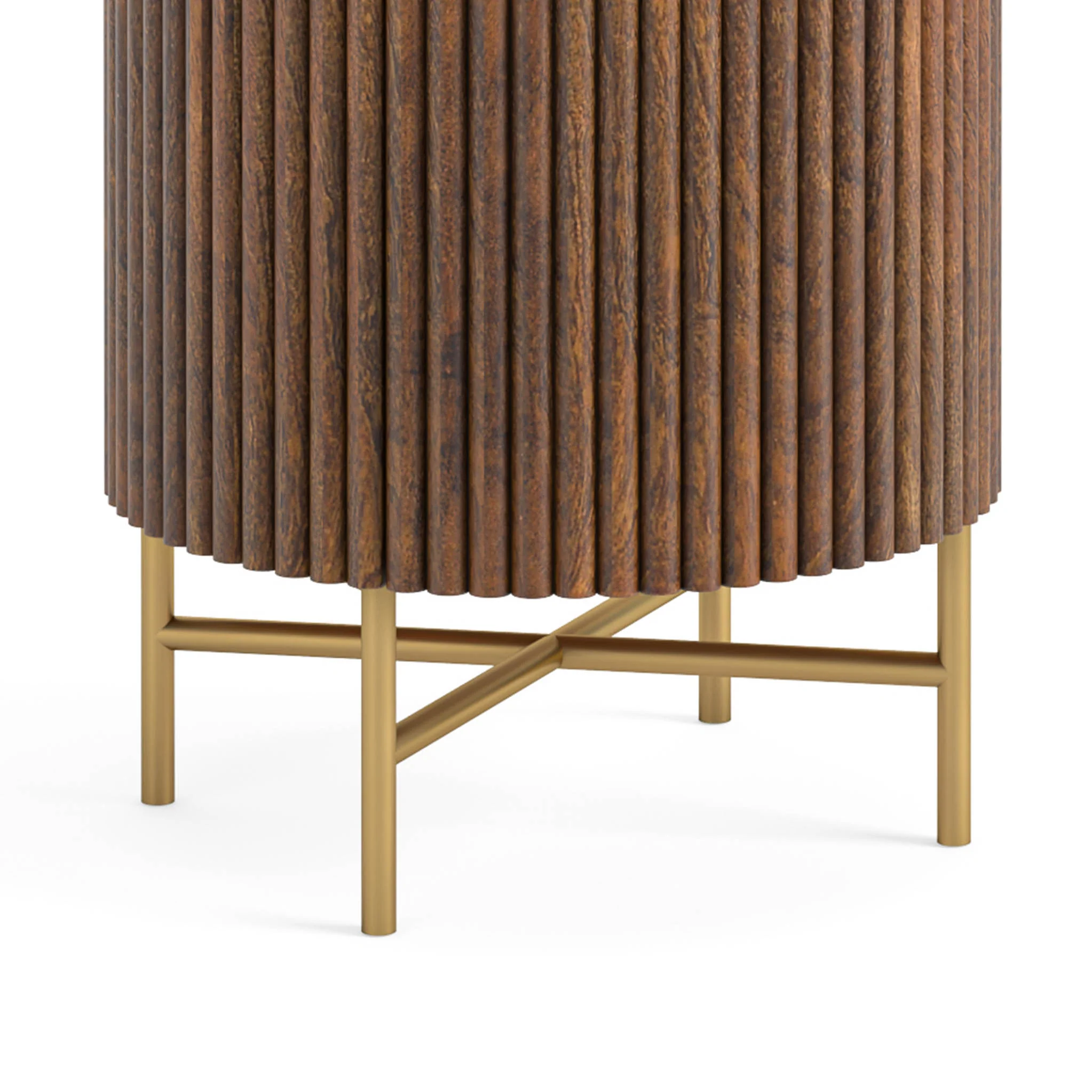 Milo Mango & Marble Round Fluted Bedside Table - Image 5