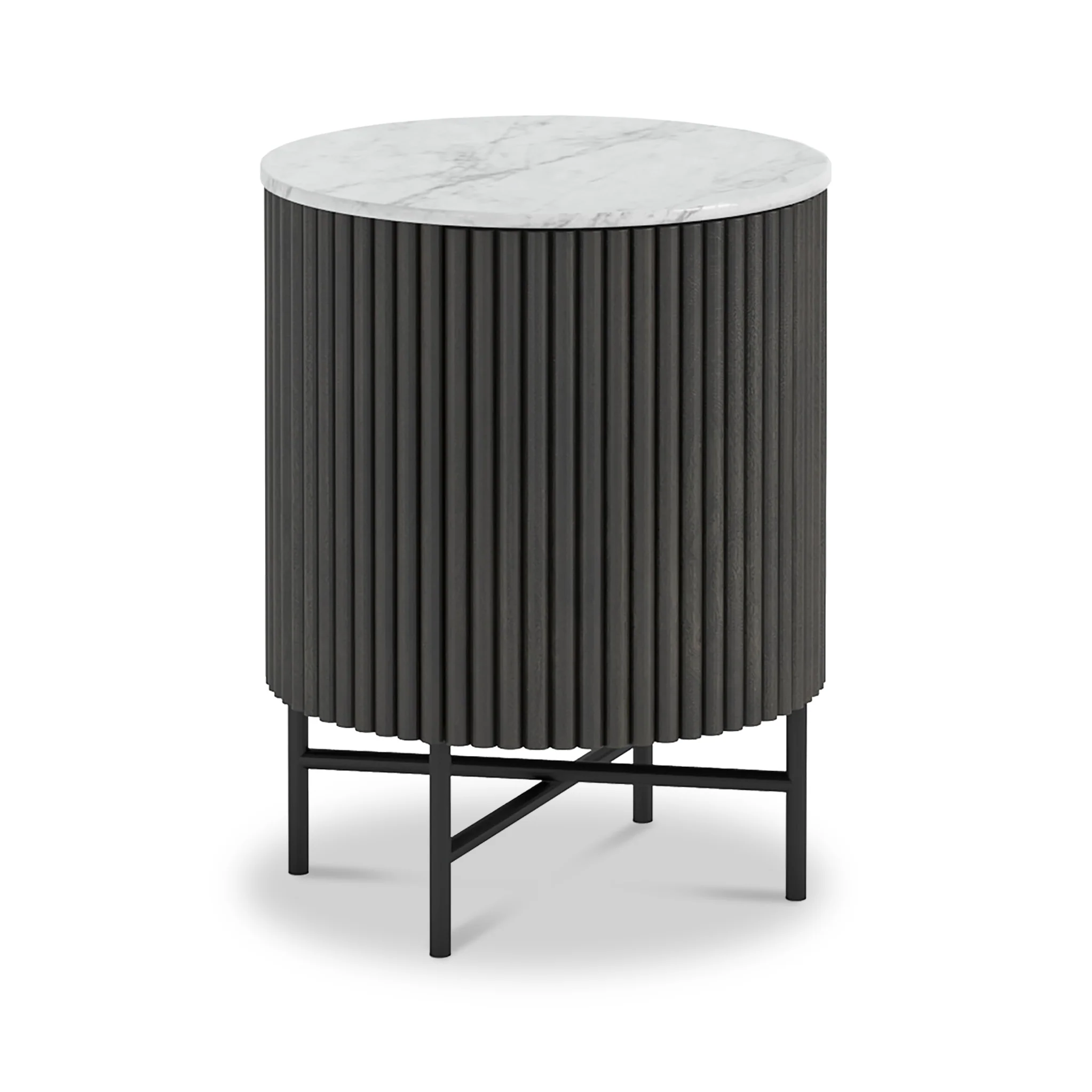 Milo Mango & Marble Round Fluted Bedside Table - Image 7