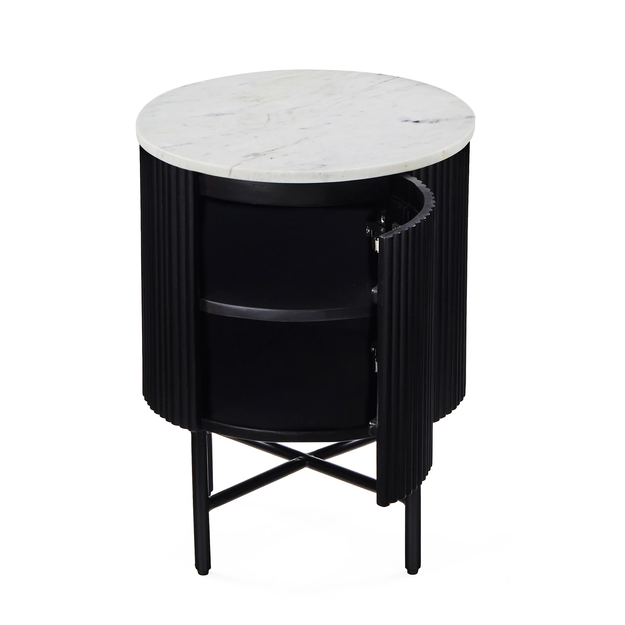 Milo Mango & Marble Round Fluted Bedside Table - Image 9