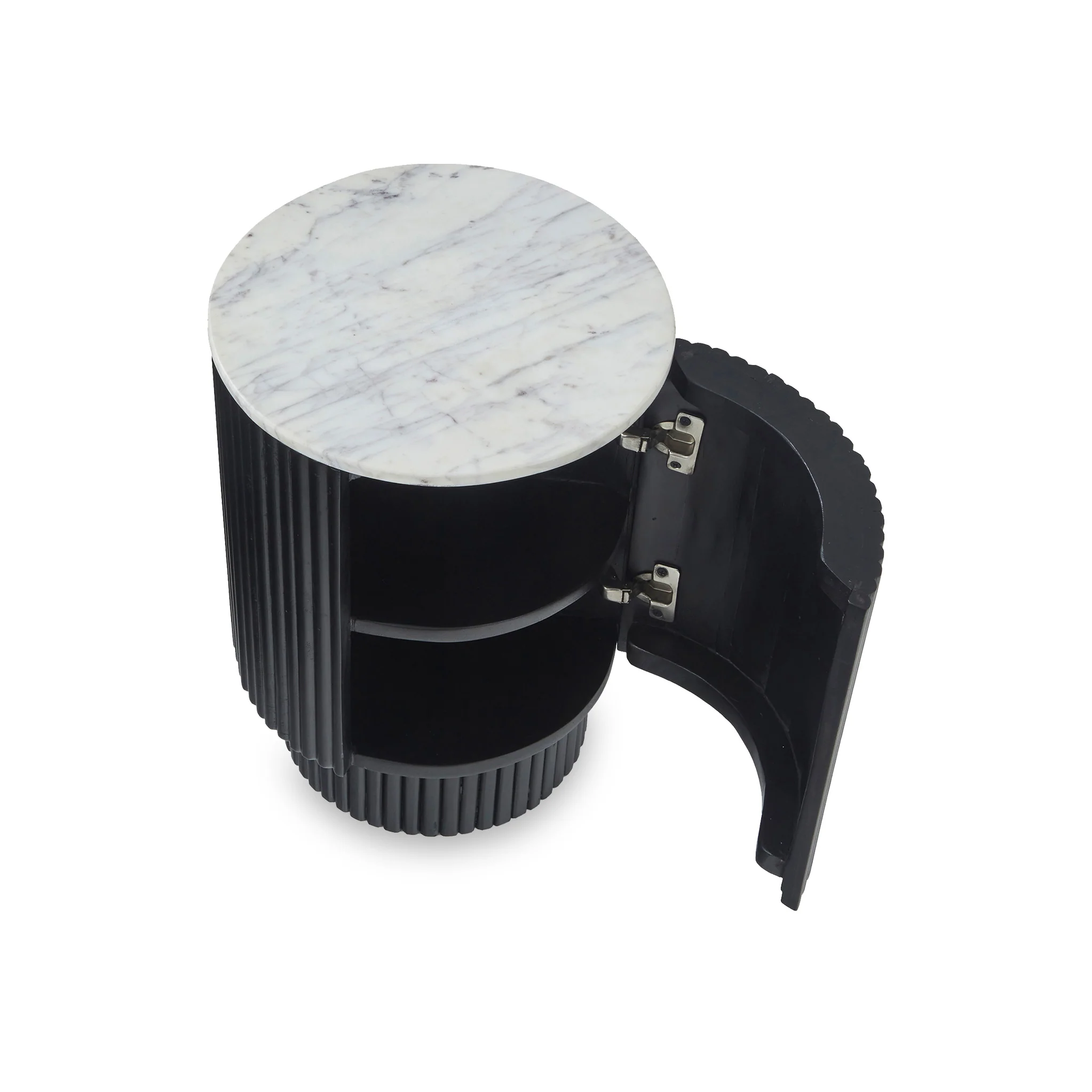 Milo Mango & Marble Fluted Side Table with Door - Image 11