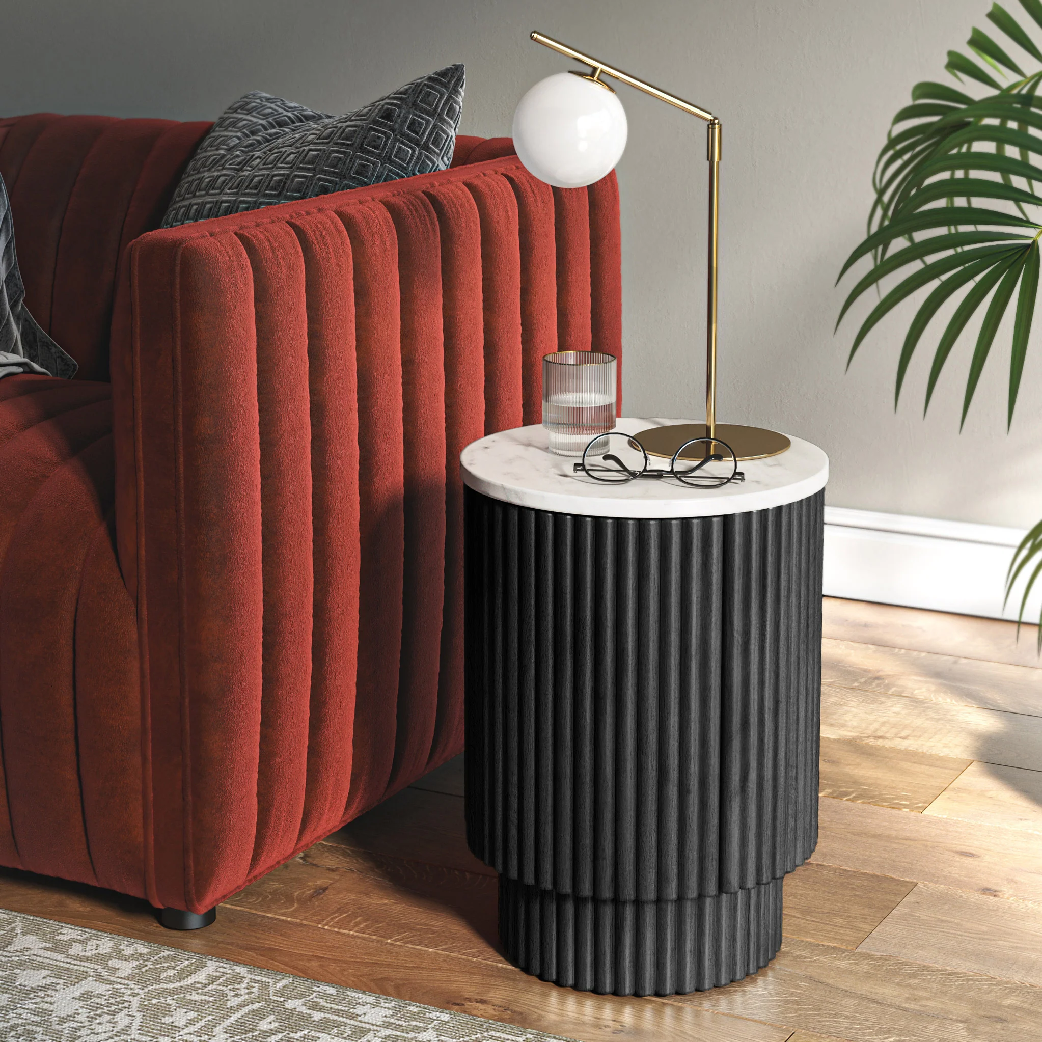 Milo Mango & Marble Fluted Side Table with Door - Image 8