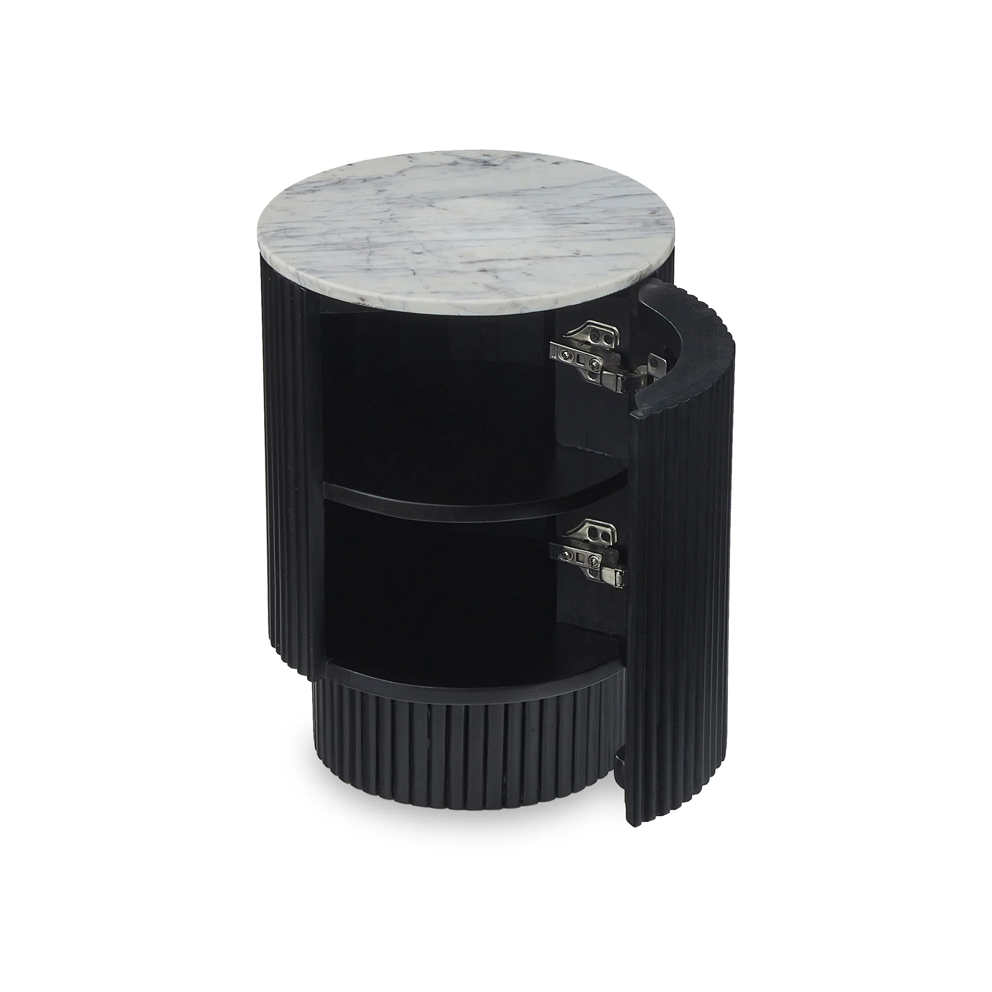 Milo Mango & Marble Fluted Side Table with Door - Image 9