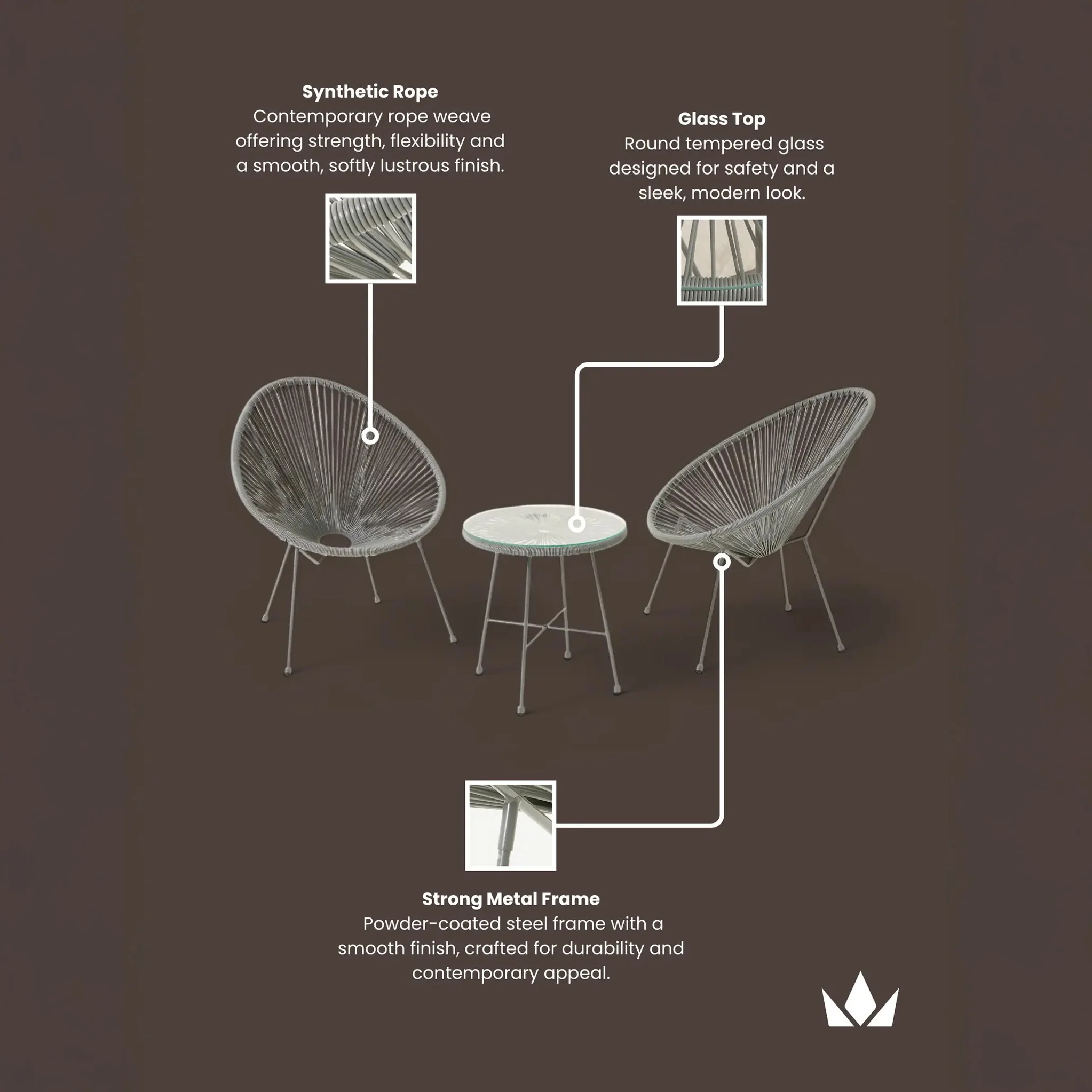 Monaco 2 Seat Egg Chair Bistro Set - Image 29