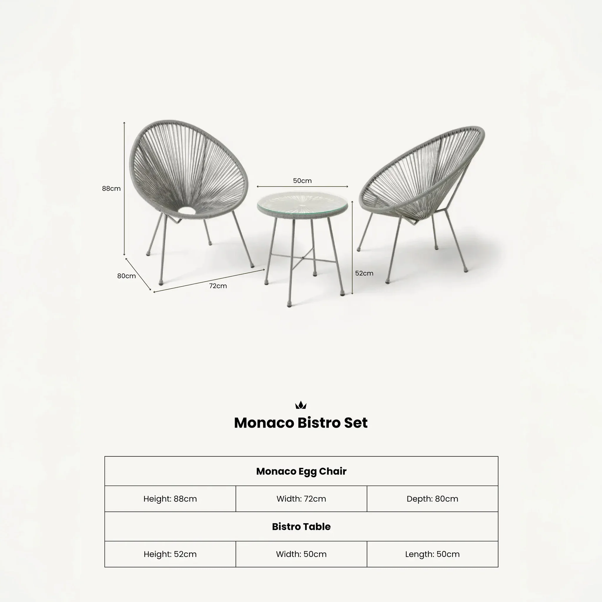 Monaco 2 Seat Egg Chair Bistro Set - Image 30
