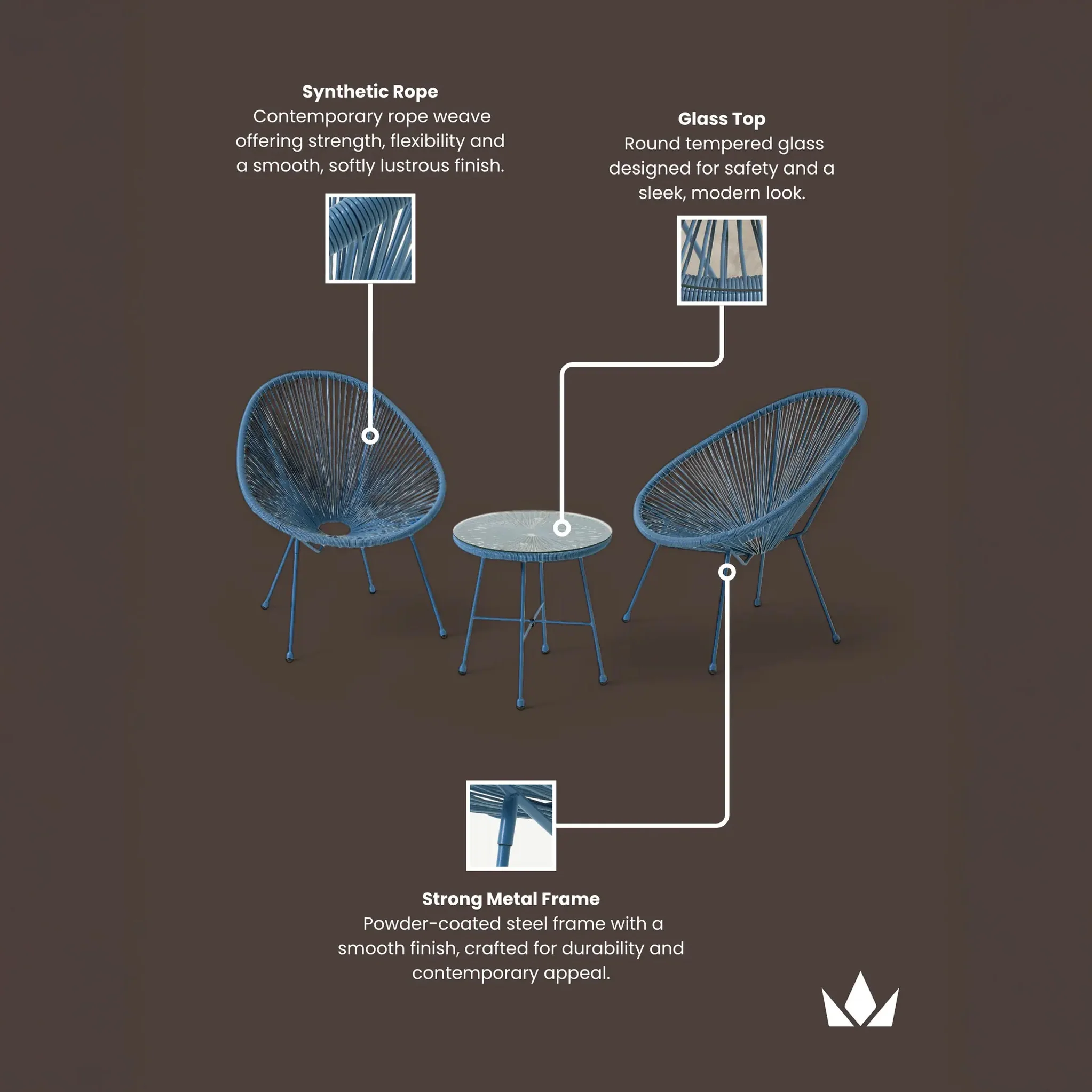 Monaco 2 Seat Egg Chair Bistro Set - Image 8