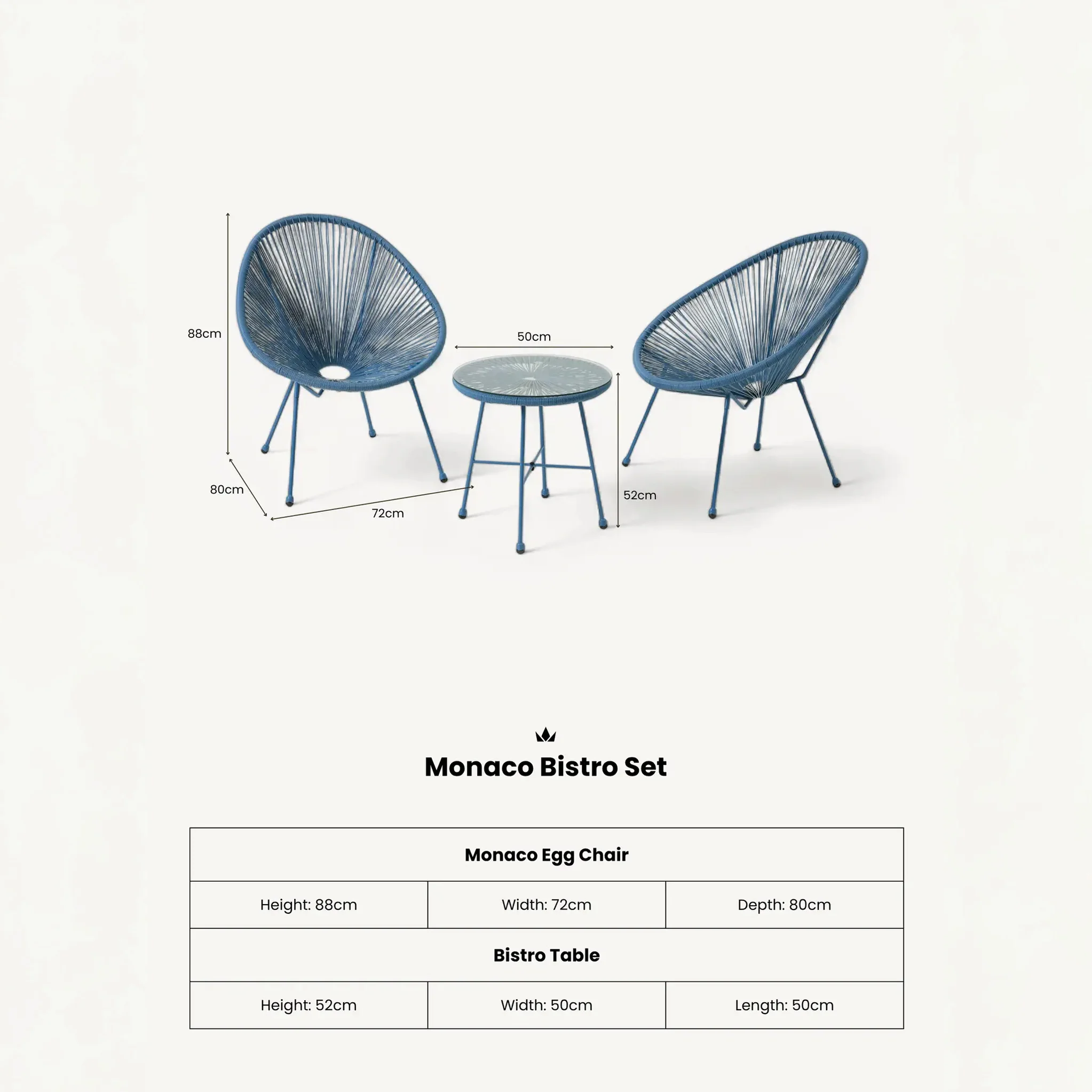 Monaco 2 Seat Egg Chair Bistro Set - Image 9