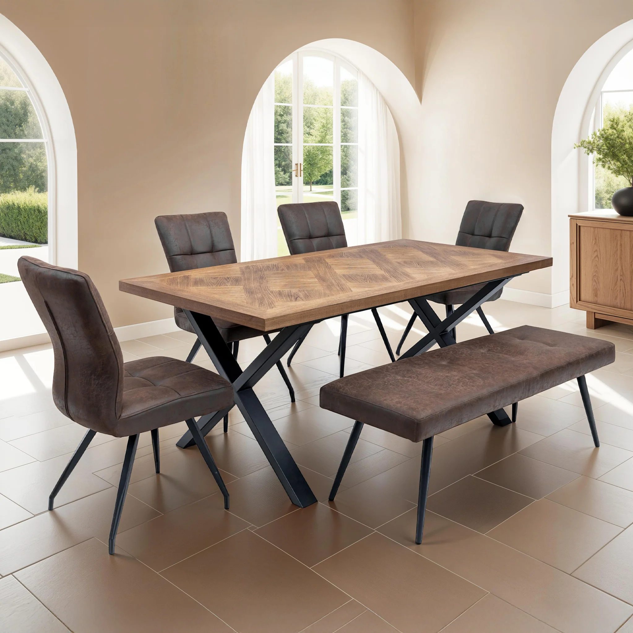 Montford 180cm Elm & Oak Top Dining Table - Image 2