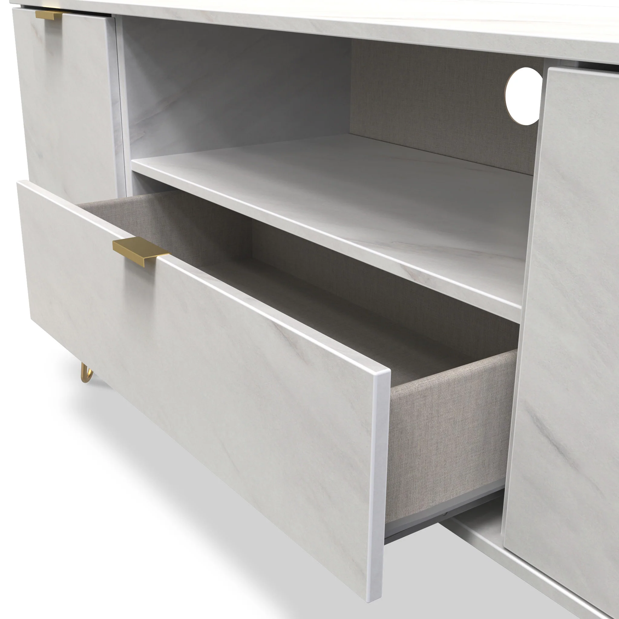 Moreno Marble 2 Door 1 Drawer Wide TV Unit - Image 3