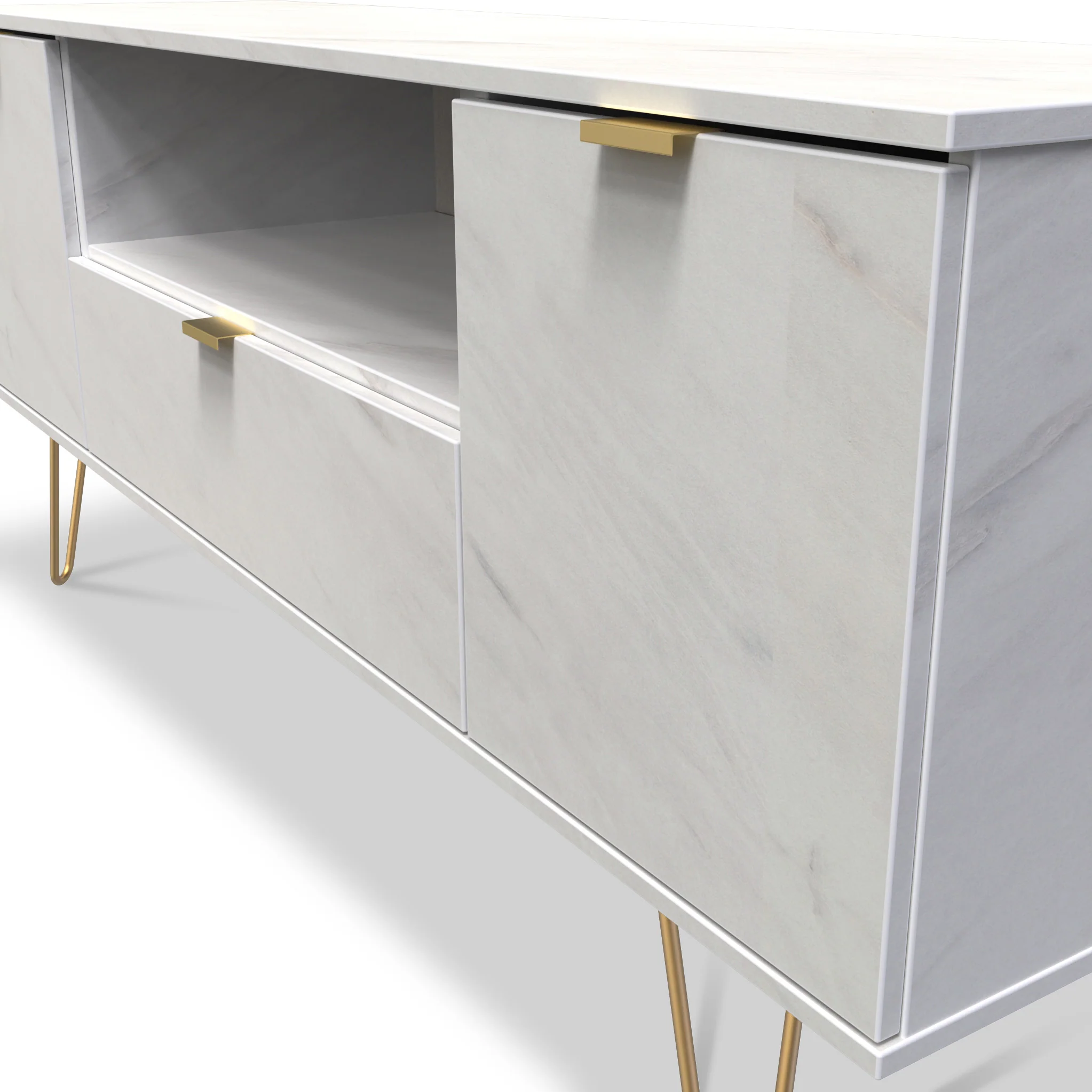 Moreno Marble 2 Door 1 Drawer Wide TV Unit - Image 4