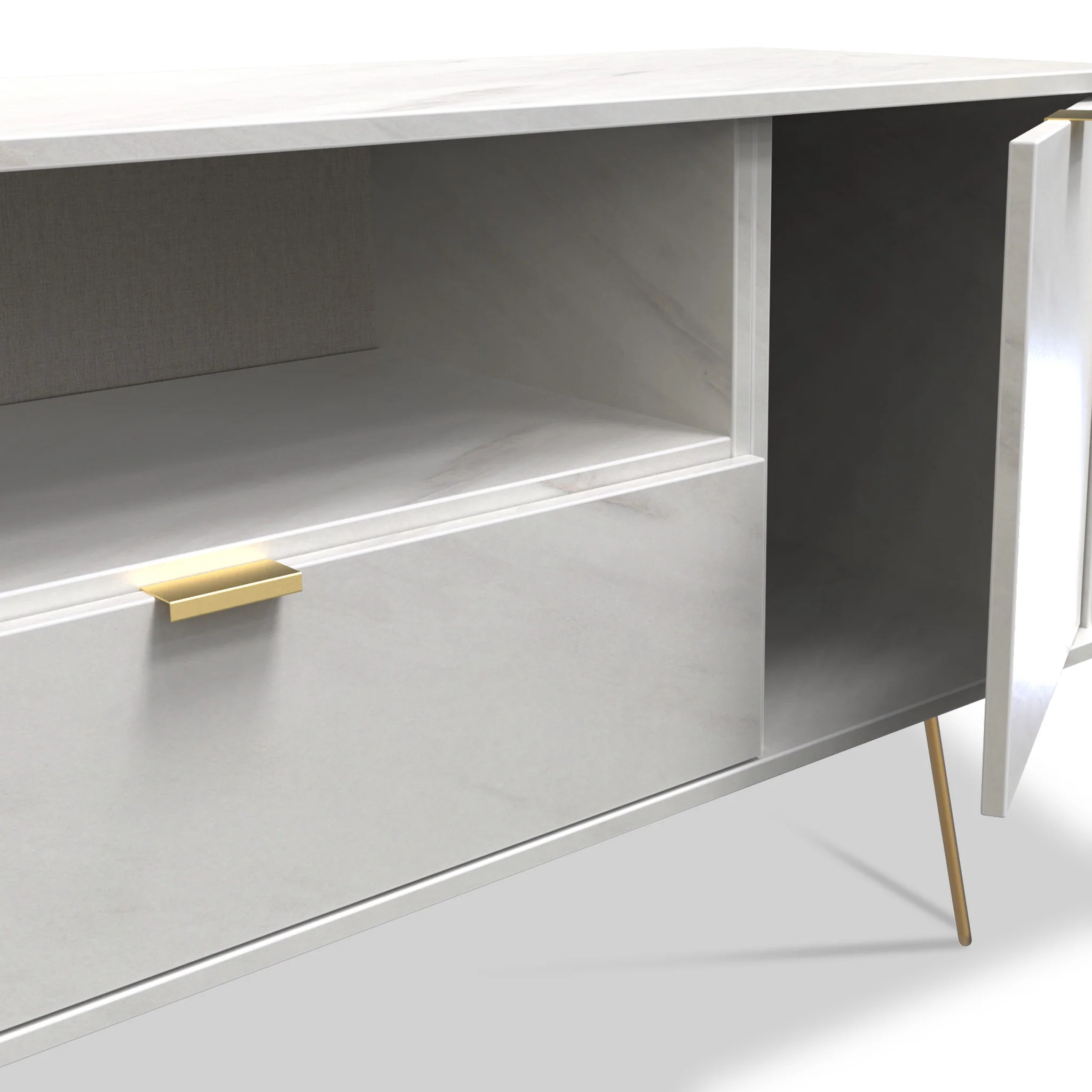 Moreno Marble 2 Door 1 Drawer Wide TV Unit - Image 5