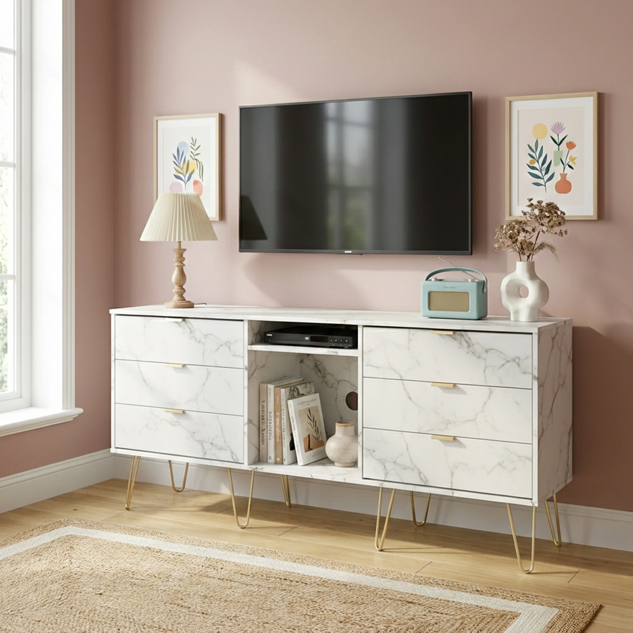 Moreno Marble 6 Drawer Sideboard - Image 2