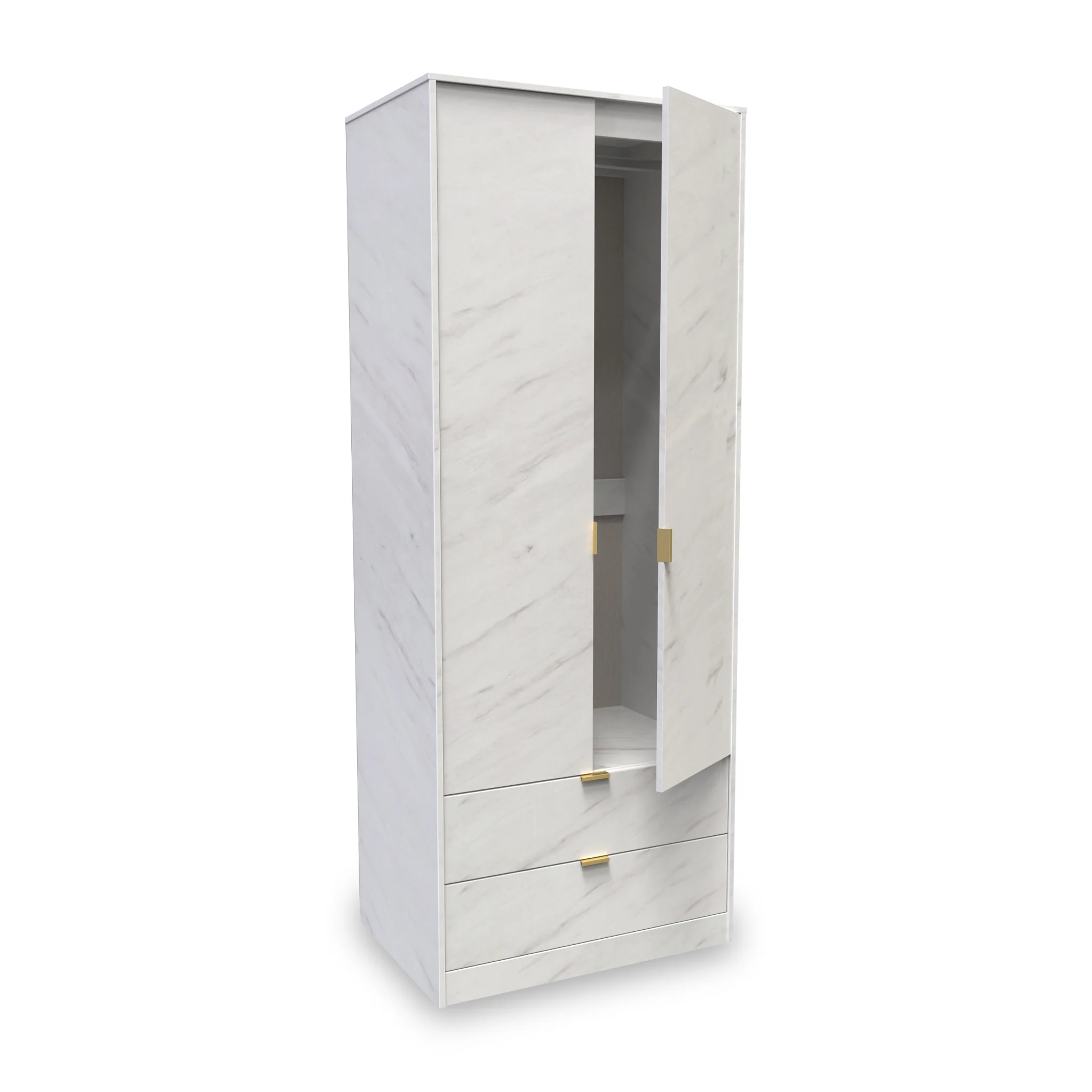 Moreno Marble Effect 2 Door 2 Drawer Double Wardrobe - Image 3