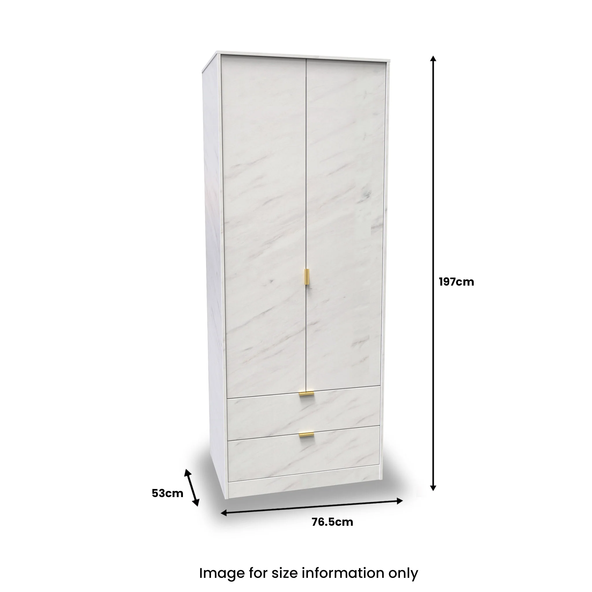 Moreno Marble Effect 2 Door 2 Drawer Double Wardrobe - Image 8