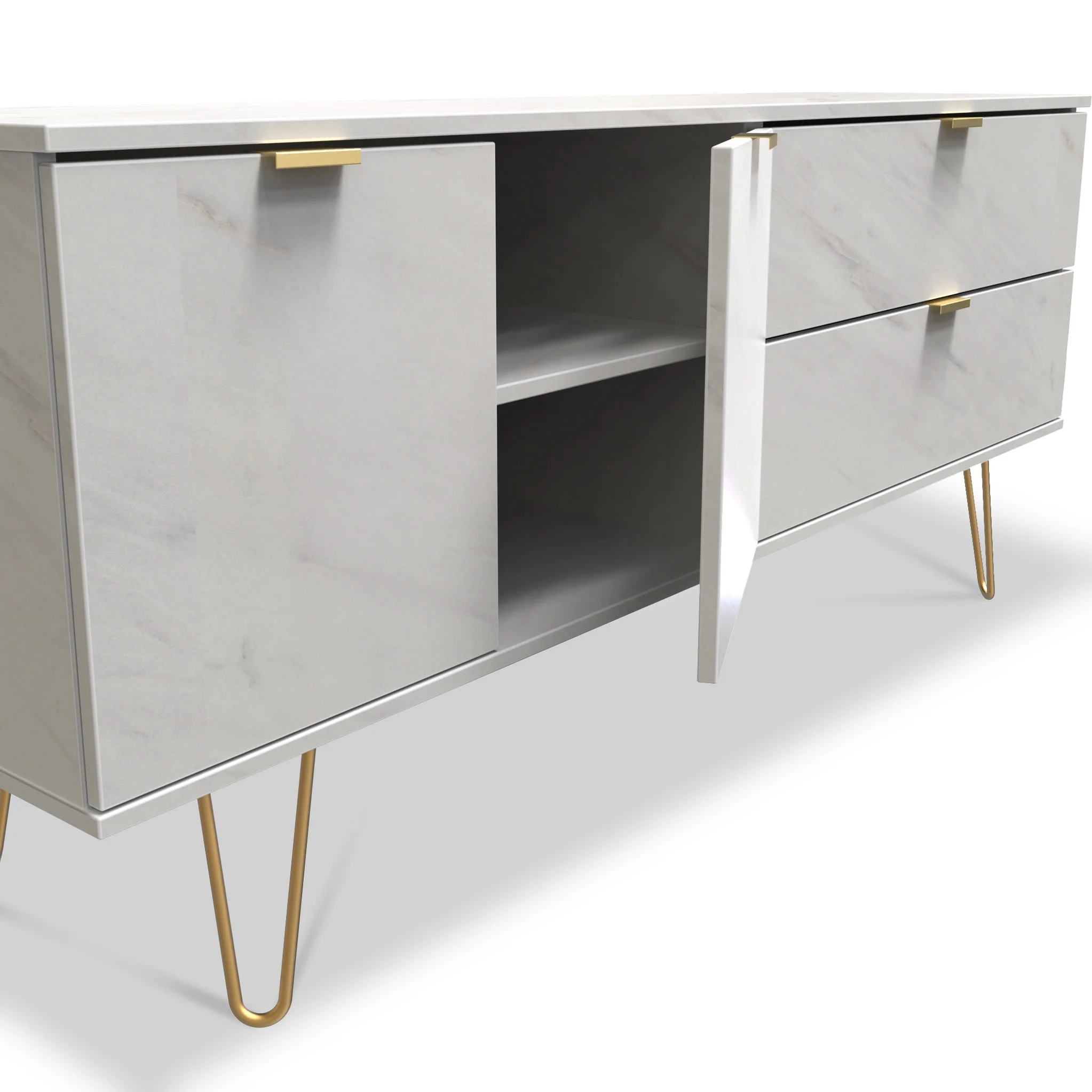 Moreno Marble Effect 2 Drawer 2 Door Wide Sideboard - Image 4