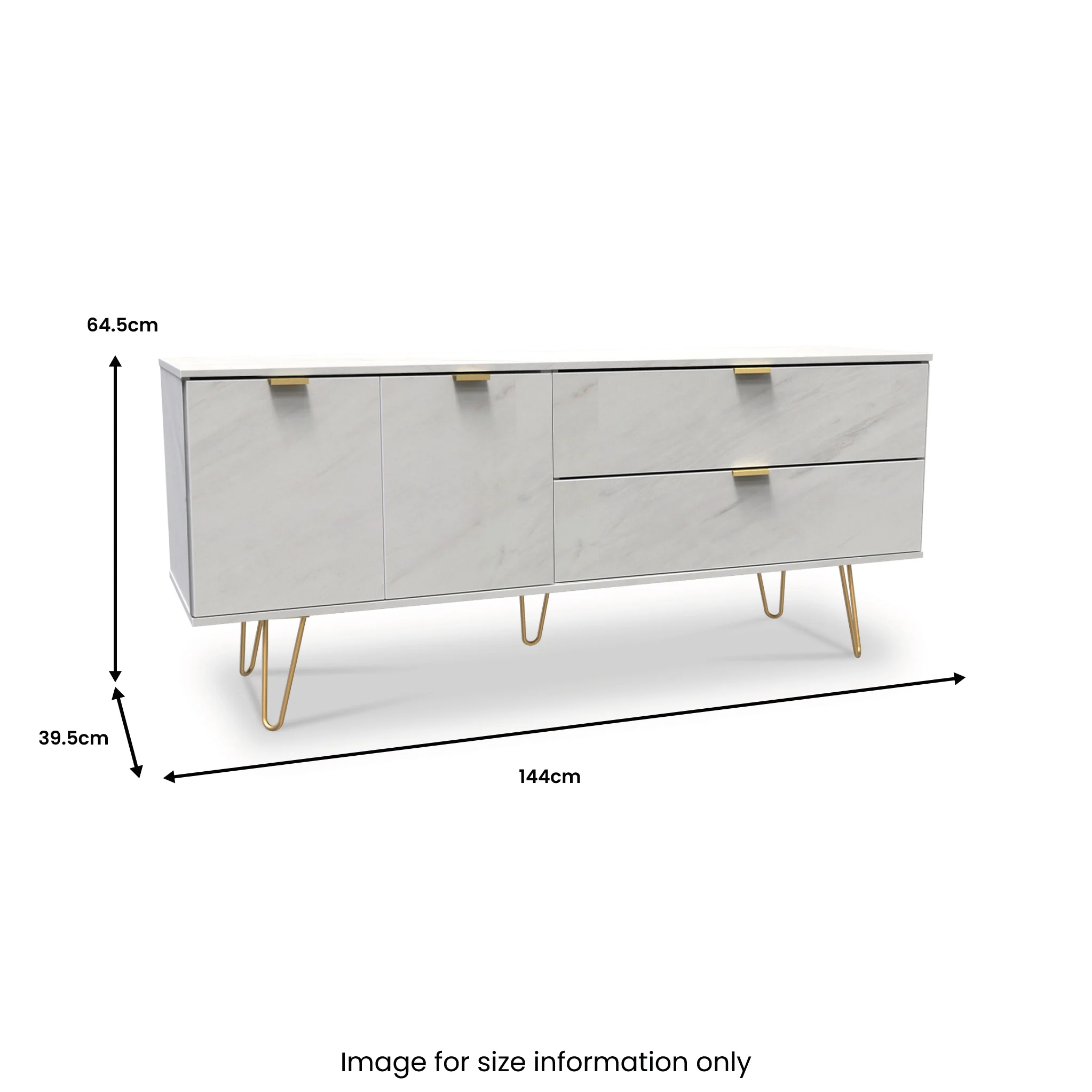 Moreno Marble Effect 2 Drawer 2 Door Wide Sideboard - Image 8