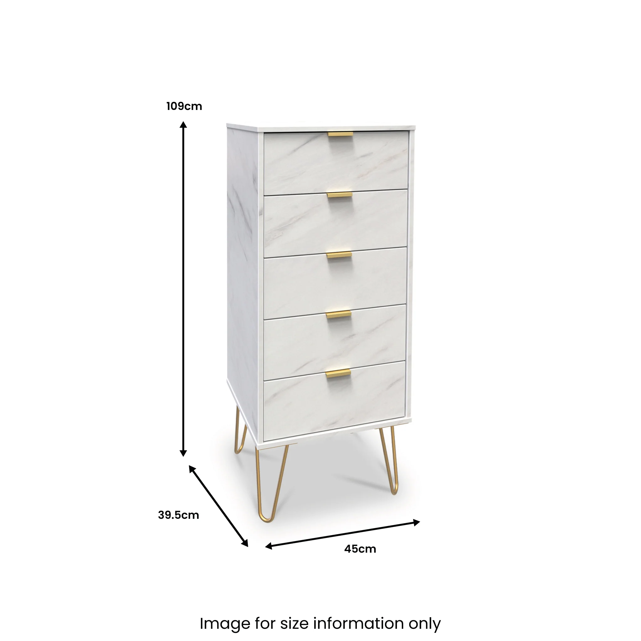 Moreno Marble Effect 5 Drawer Tallboy - Image 6