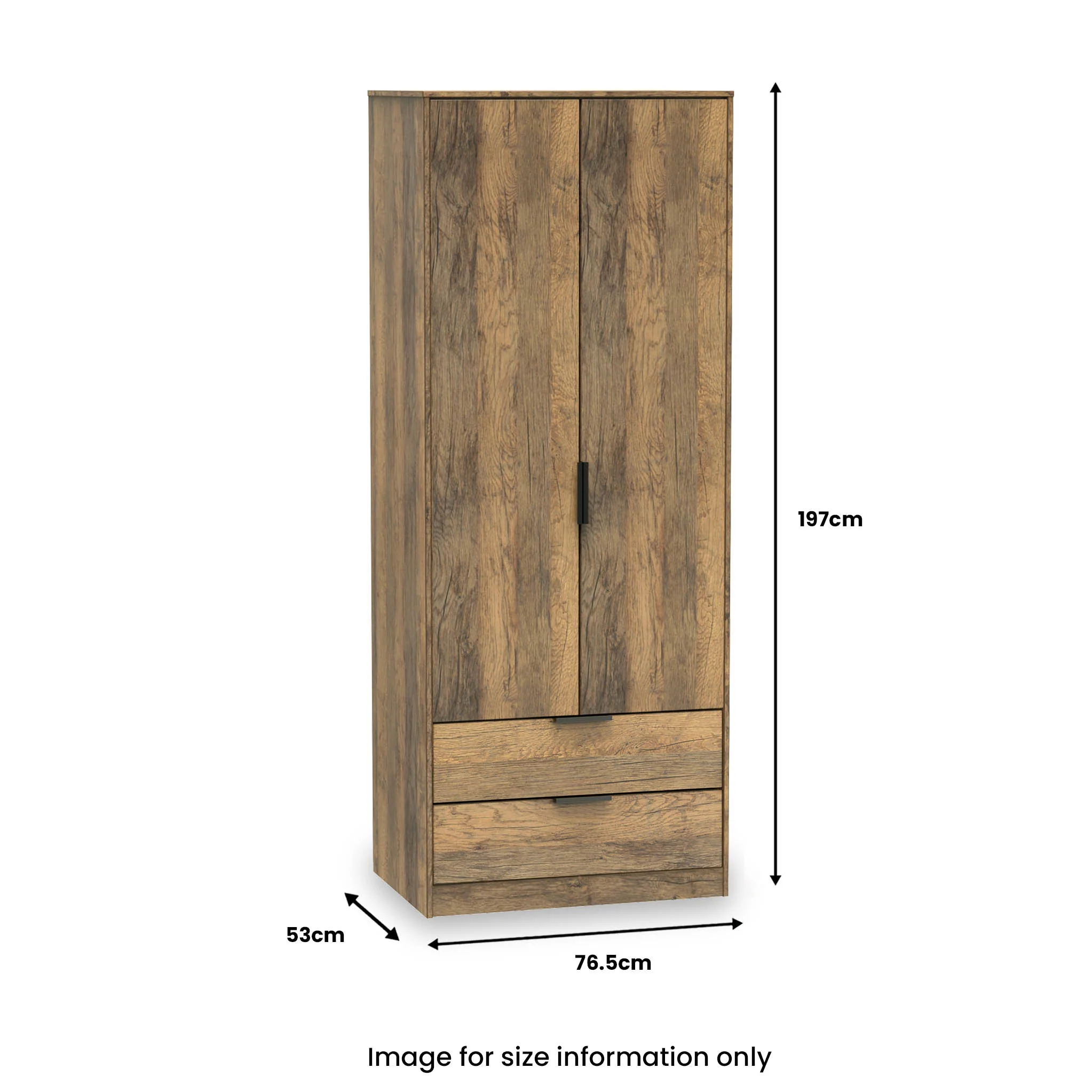 Moreno Rustic Oak 2 Door 2 Drawer Double Wardrobe - Image 5