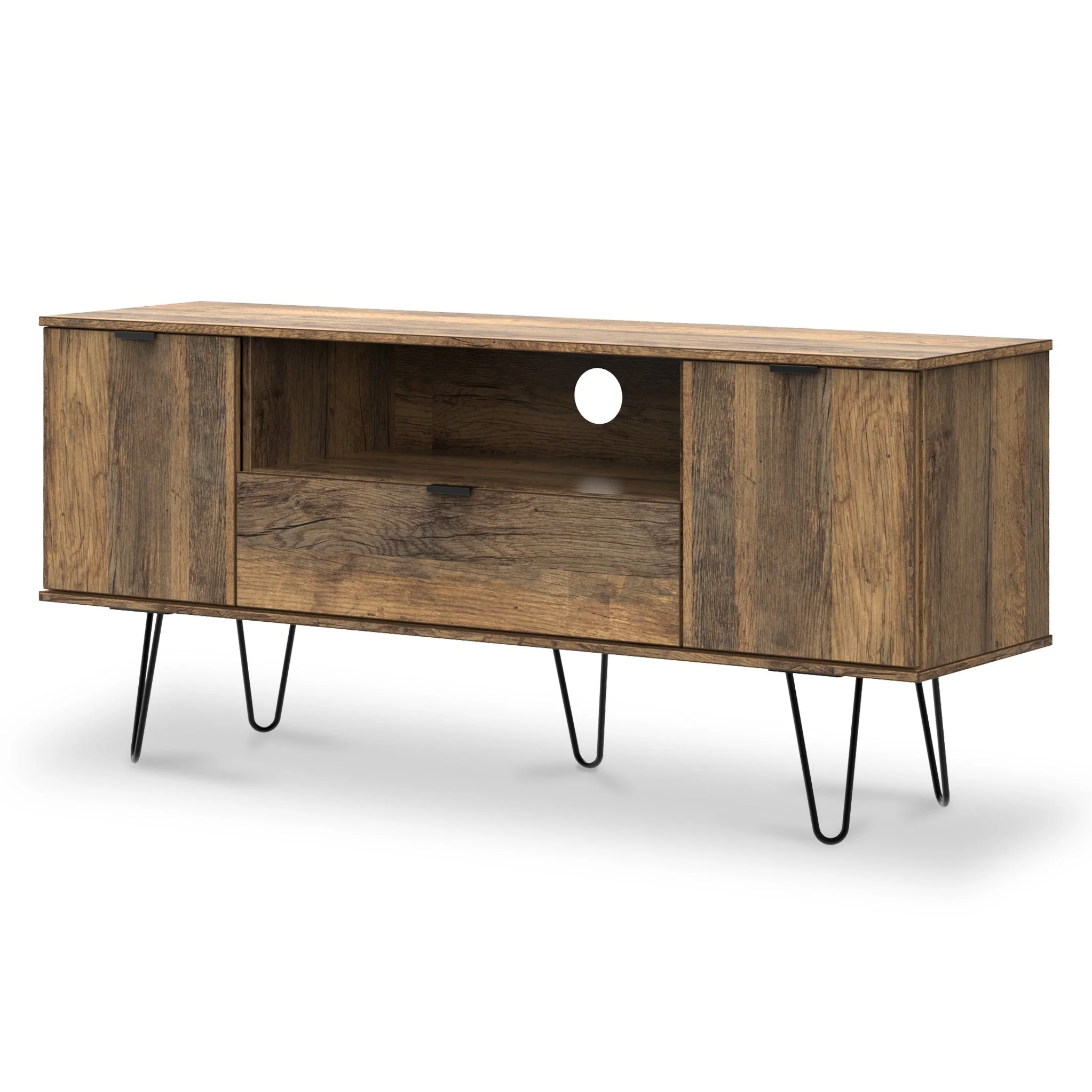 Moreno Rustic Oak 2 Door 1 Drawer Wide TV Unit - Image 5