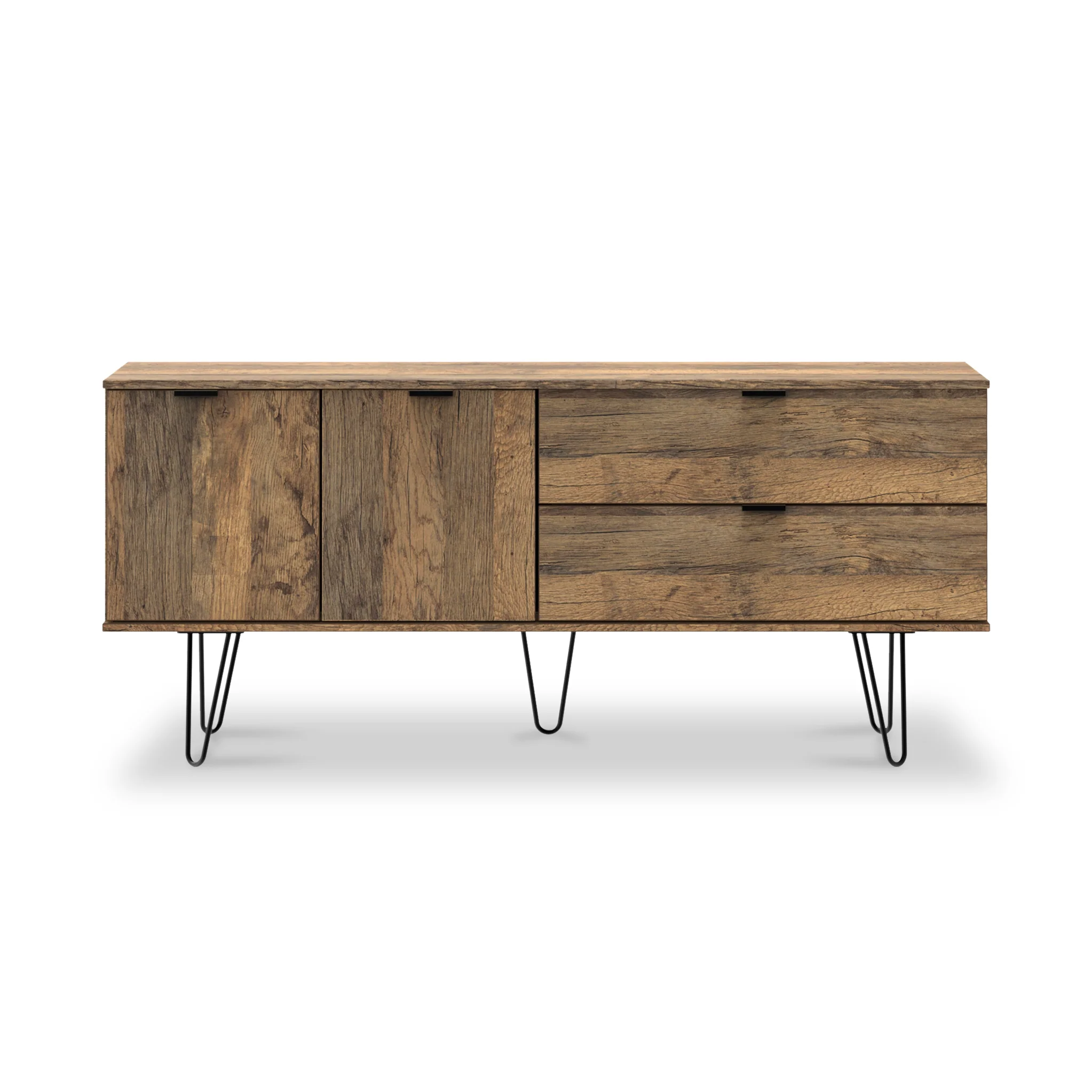Moreno Rustic Oak 2 Drawer 2 Door Wide Sideboard - Image 3