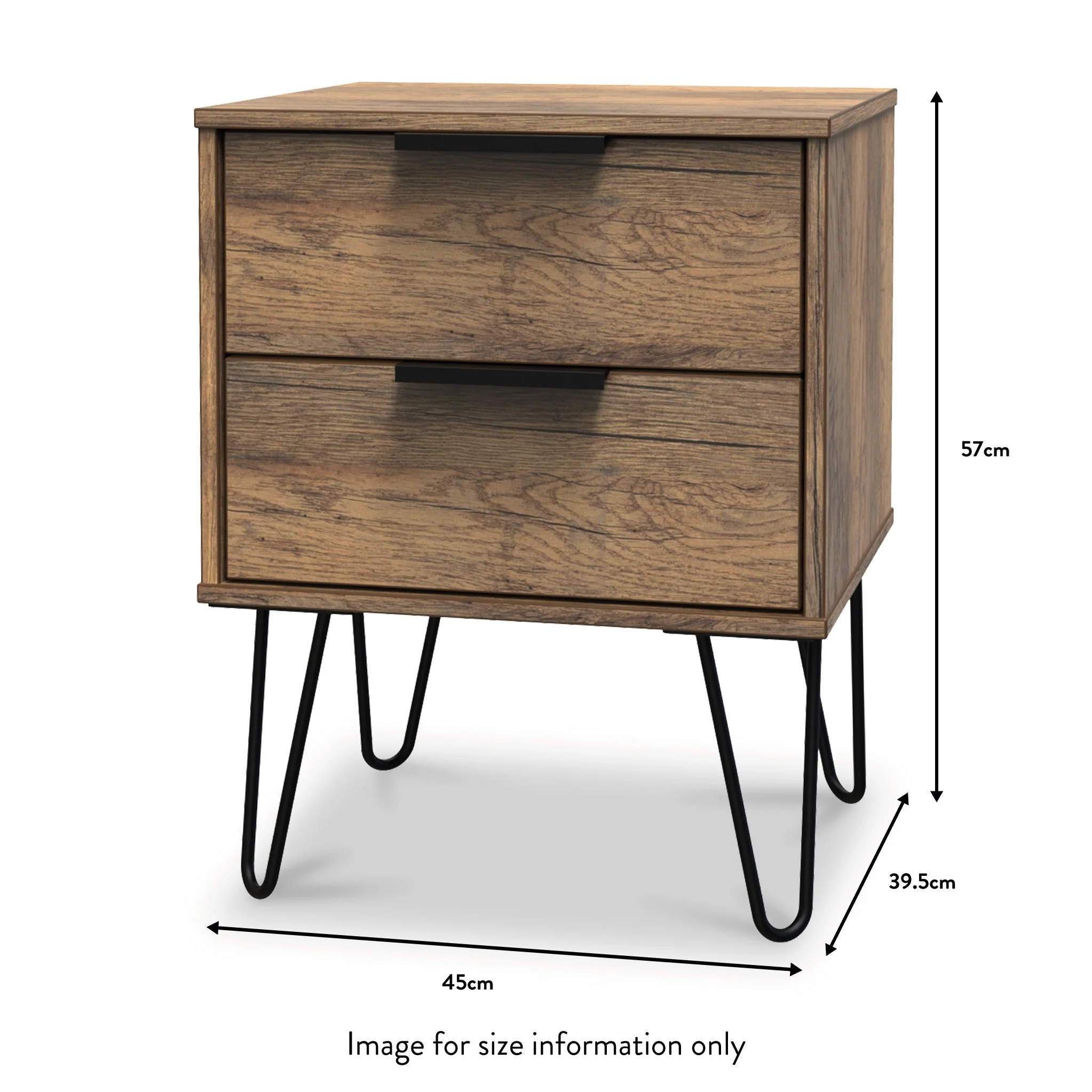 Moreno Rustic Oak 2 Drawer Bedside - Image 5