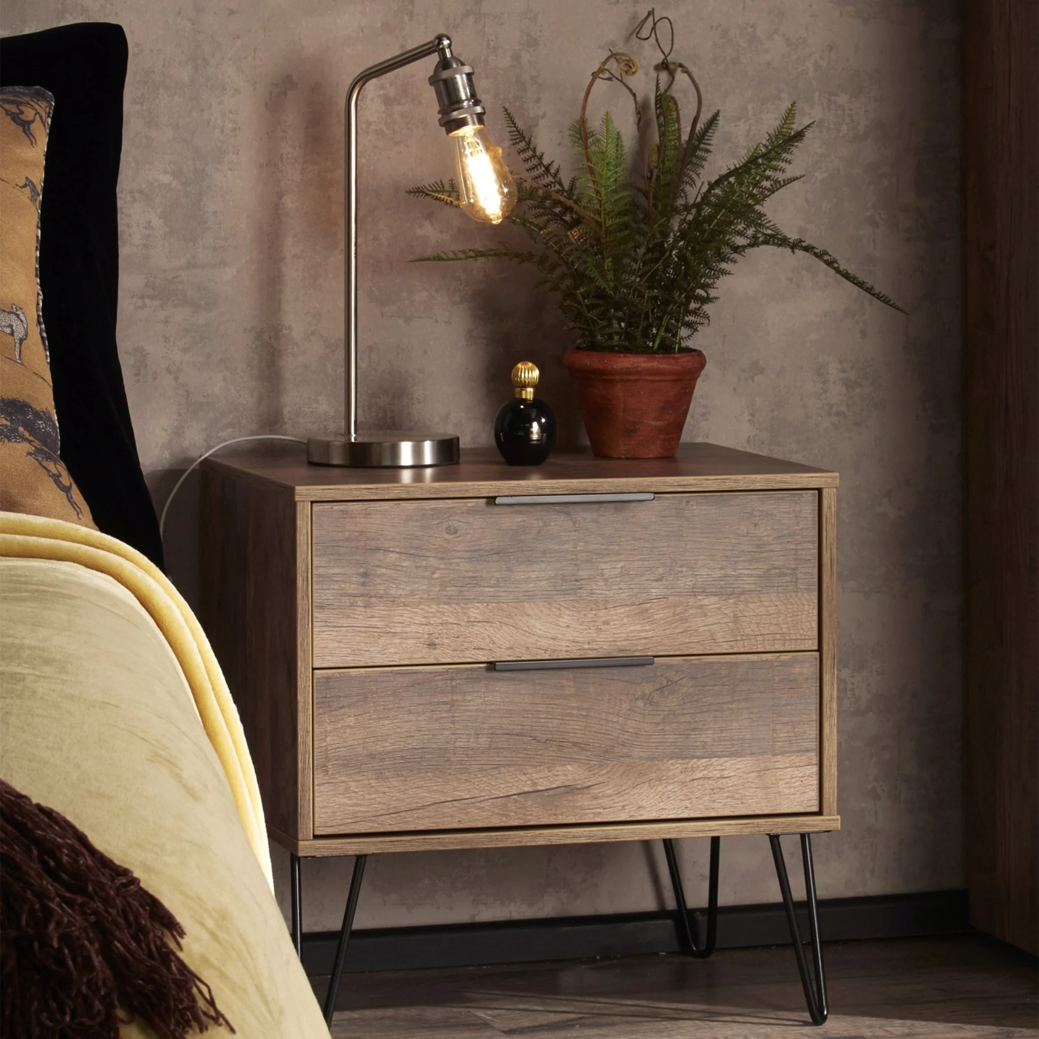 Moreno Rustic Oak 2 Drawer Side Table - Image 2