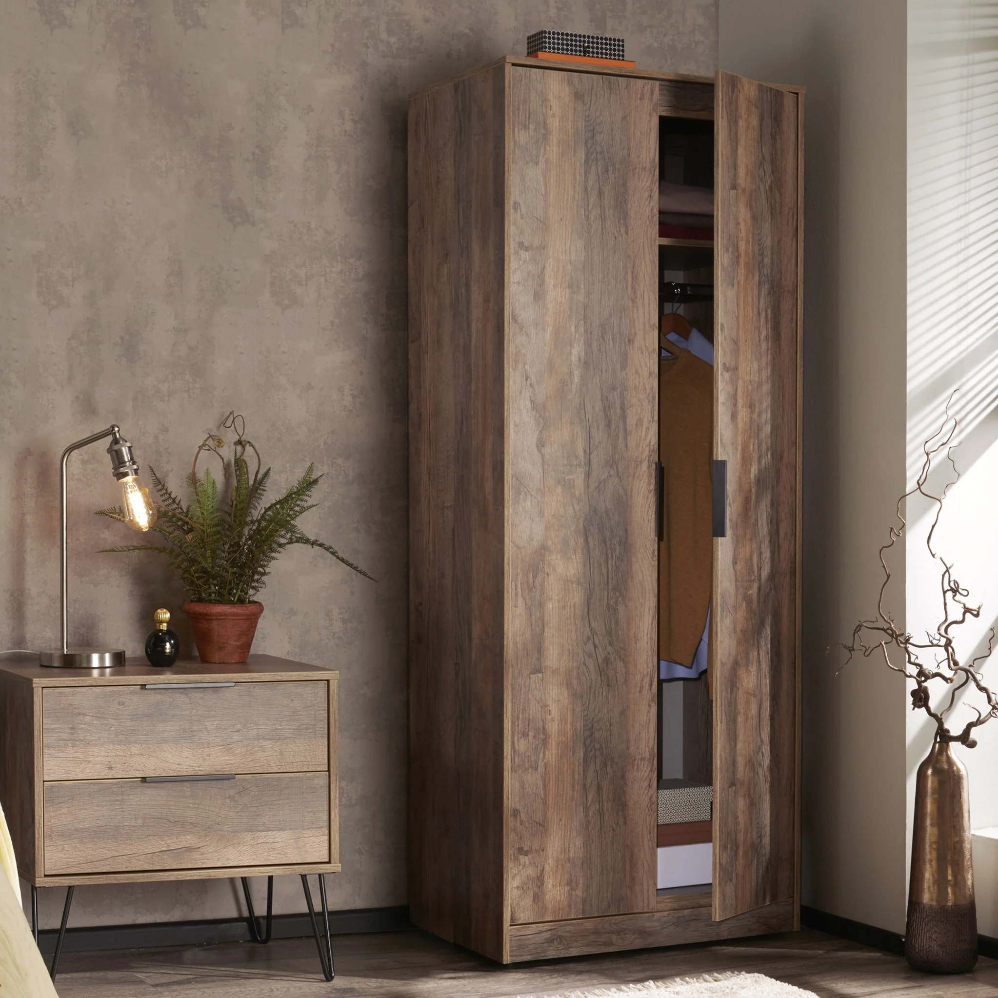 Moreno Rustic Oak 2 Drawer Side Table - Image 3