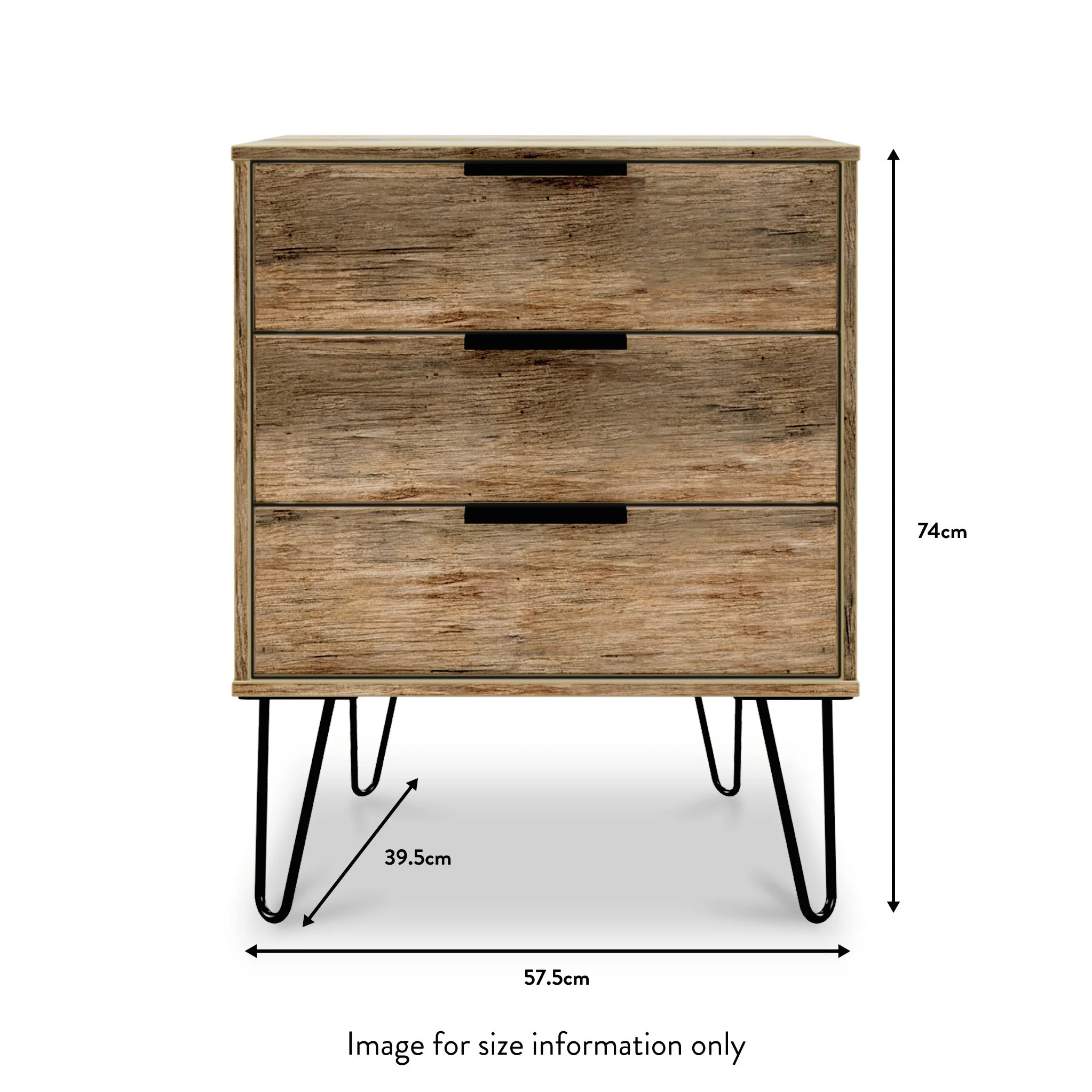 Moreno Rustic Oak 3 Drawer Midi Unit - Image 4
